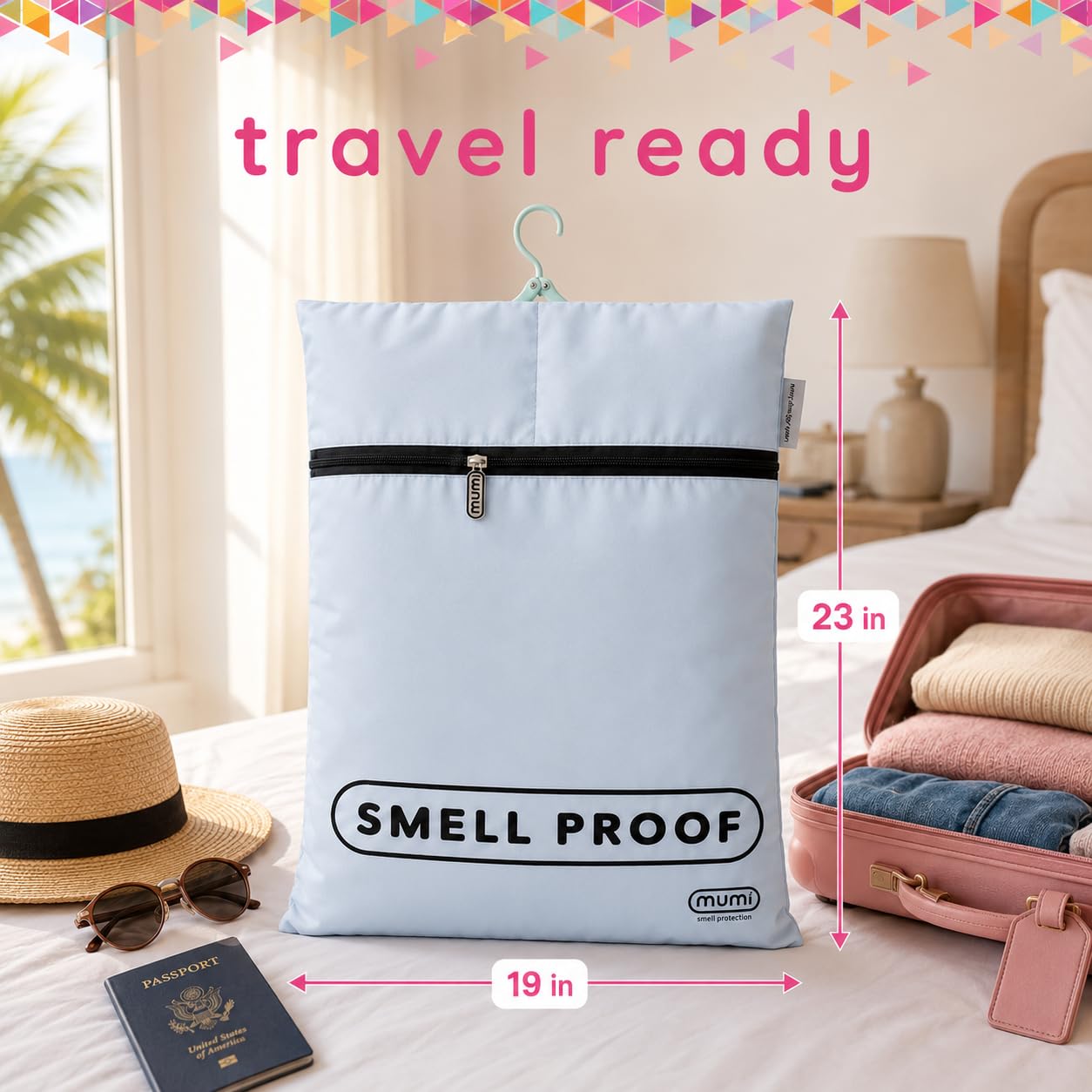 Mumi Bolsa de lavandería de Viaje | Mantiene la Ropa separada de la Ropa Limpia | Resistente a la Humedad y el Olor | Incluye Percha Plegable y Bolsa de Mantequilla