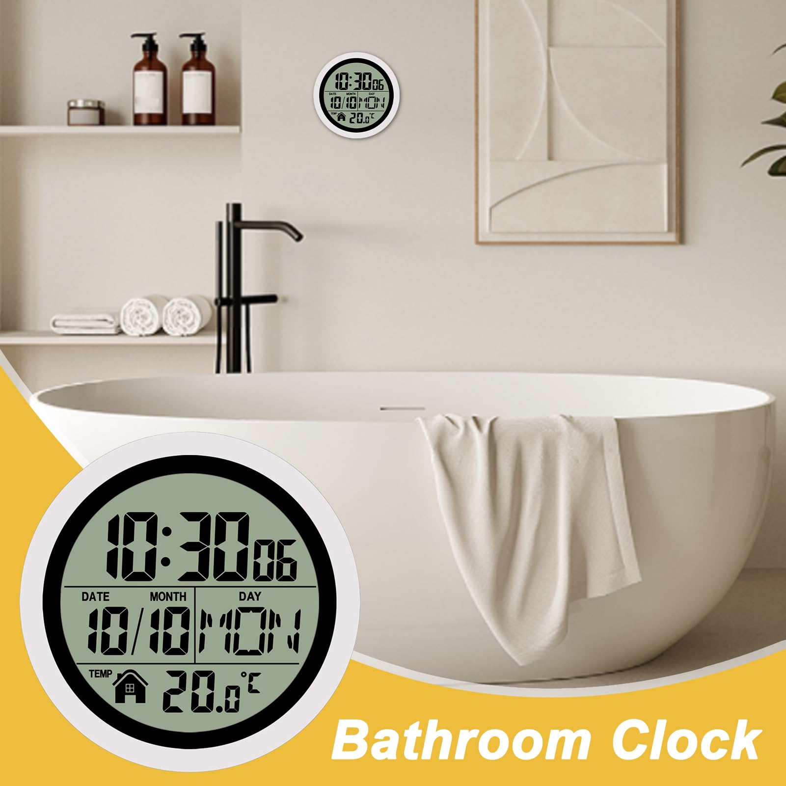 Orologi da Bagno a Batteria Temperatura e Data, Impermeabile, Decorazione