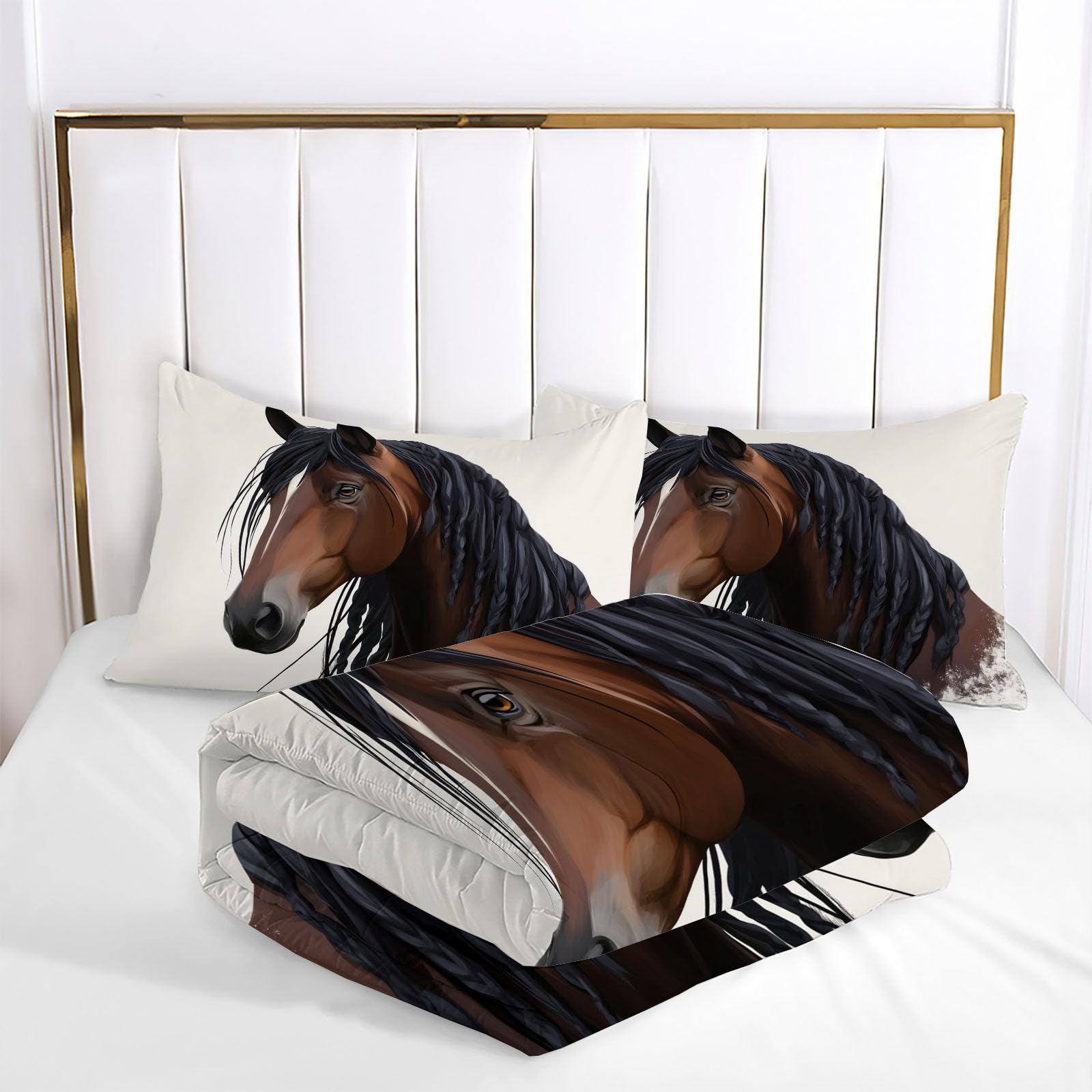 Edredón Reversible Caballo Cama 150 Juegos de Nórdico lavables Iconos De Juegos De Dibujos Animados Edredón Ligero y Cálido Plumón Alternativo con Fundas para Cualquier Temporada Marrón, 220x240cm
