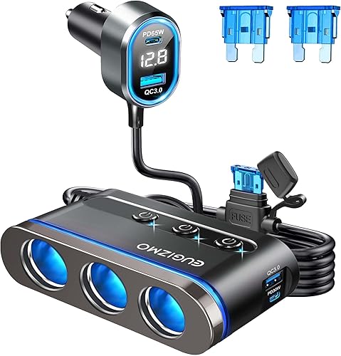 Miniatura 3 de Adaptador de encendedor de cigarrillos, 222 W, 3 enchufes, enchufe de encendedor de cigarrillos USB, puerto de cargador para Carro PD 65 W 30 W y