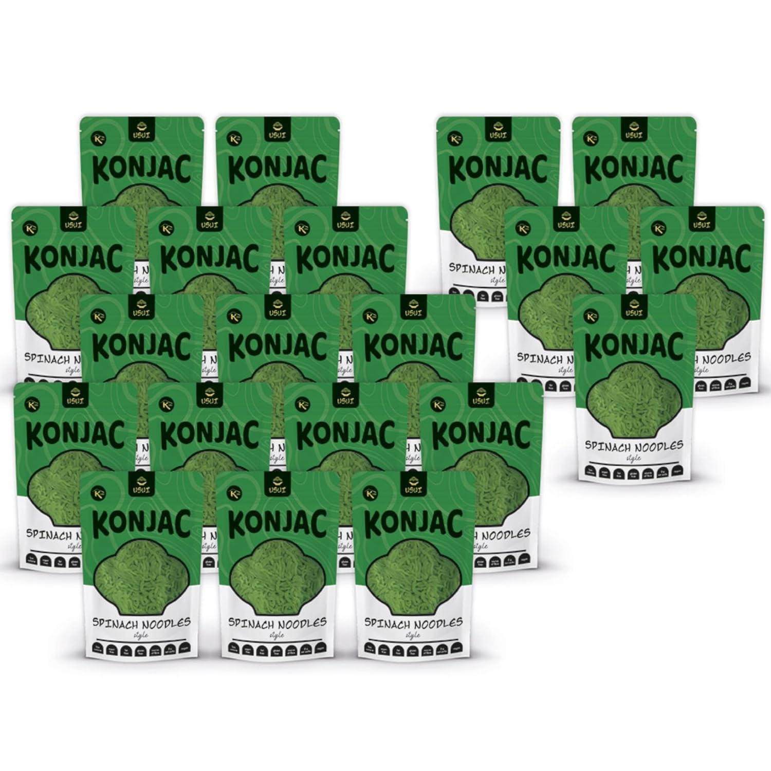 USUI Pasta di Konjac agli spinaci 20 pezzi – Shirataki pasta di Konjac | Low Carb | Keto | senza glutine | ipocalorico|dieta chetogenica (20×270g)