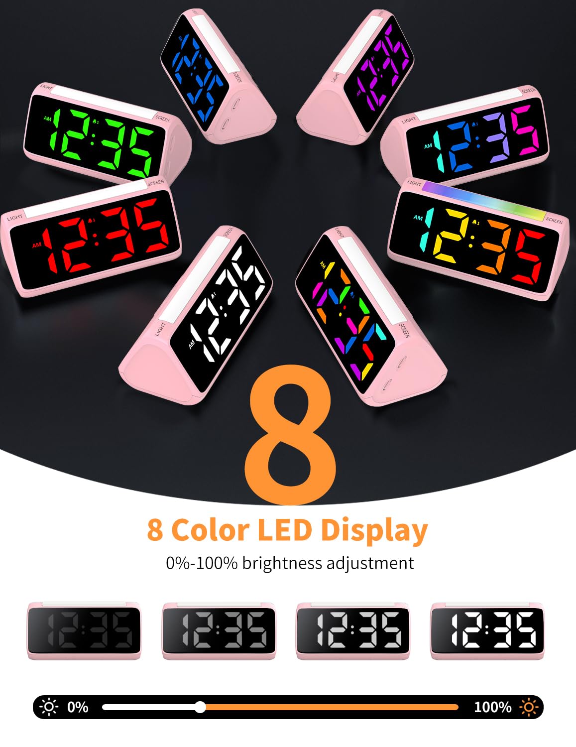 Alarm Clocks Bedside, Digital Clock for Bedroom Kids Alarm Clock with RGB Nightlight, Large Digits - Image 3