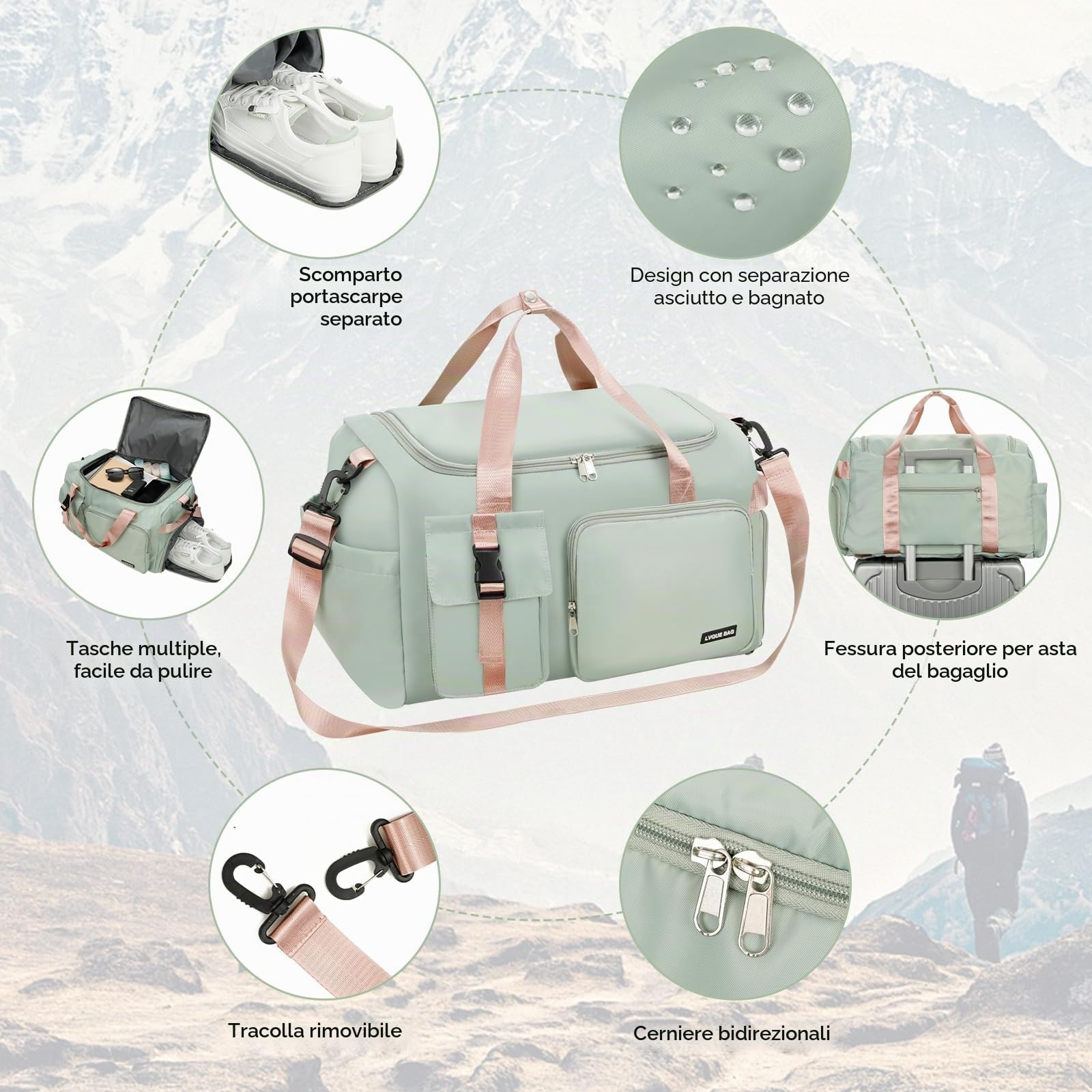 Cozary Borsa Palestra Uomo Donna - 42L Grande Borsone Sportivo - Tessuto Oxford Impermeabile - Borsa Fitness 3 in 1 - Design Multiscomparto - Per Viaggi Palestra Affari