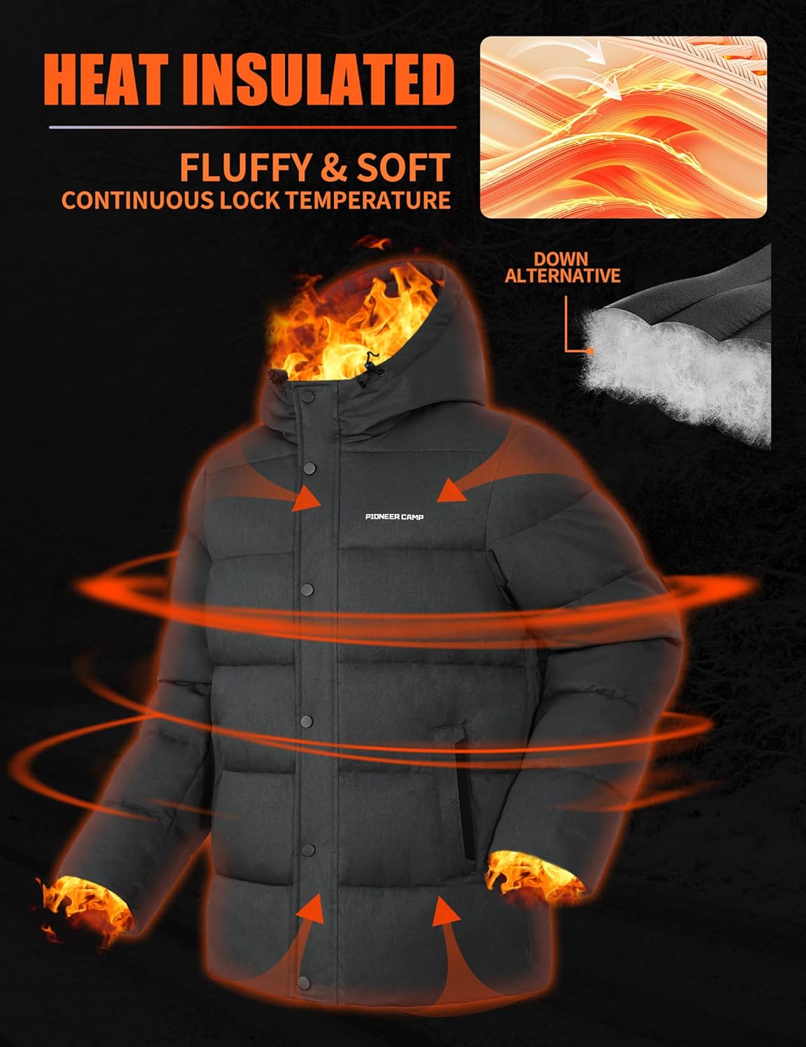 Pioneer Camp Mens Winter Coat Warm Winter Puffer Jacket Waterproof Thicken Insulated Windproof Hooded Down Quilted Coat - Image 3