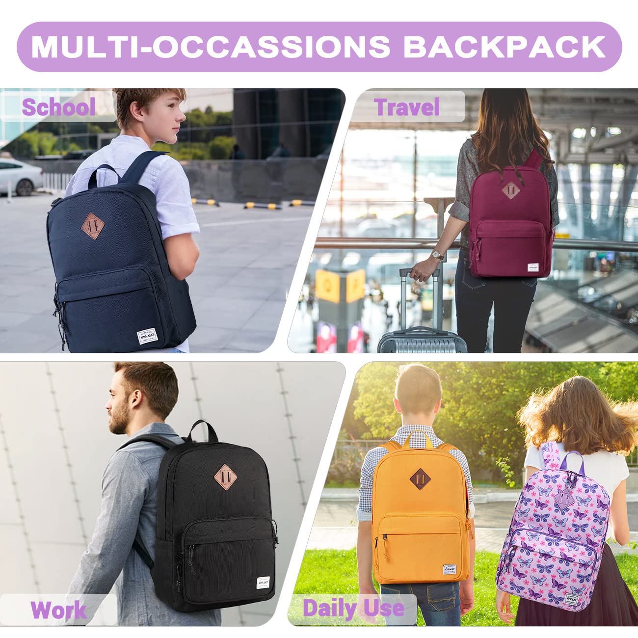 RAVUO Mochila Escolar Adolescente, Casual Mochila para Hombre y Mujer Impermeable Mochila Instituto Ligera Mochila para Universidad Viaje