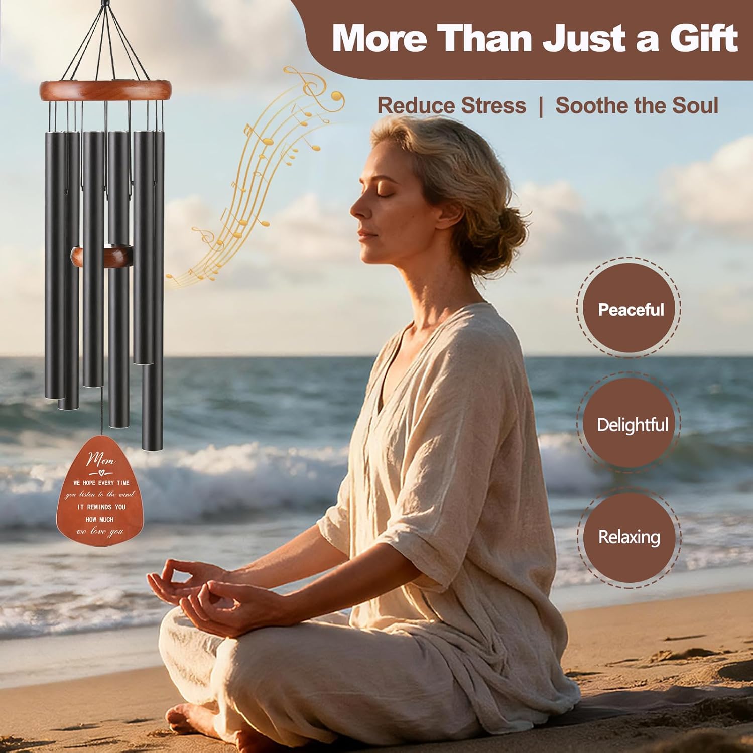 Gifts for Mother, Large Wind Chimes for Mom, Birthday Gifts from Daughter & Son, Mother Gift for Christmas, Thanksgiving & Mother’s Day, Best Mom Ever Home Decor Outdoor Garden Gift, Black