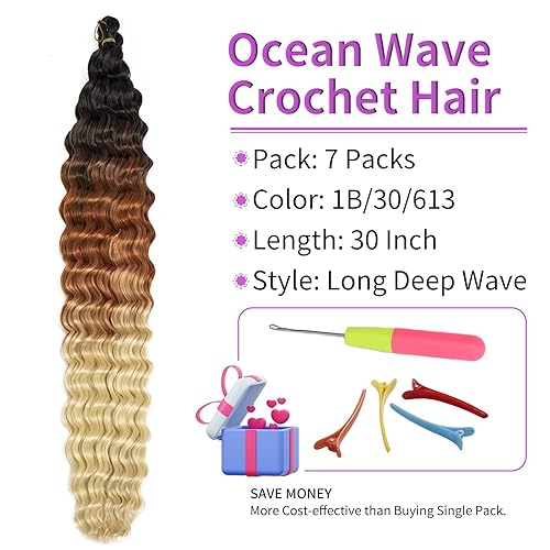 Miniatura 9 de QRHSUKA Pelo de ganchillo Ocean Wave de 24 pulgadas, 7 paquetes de cabello rizado ondulado profundo para mujeres negras, trenzas de ganchillo