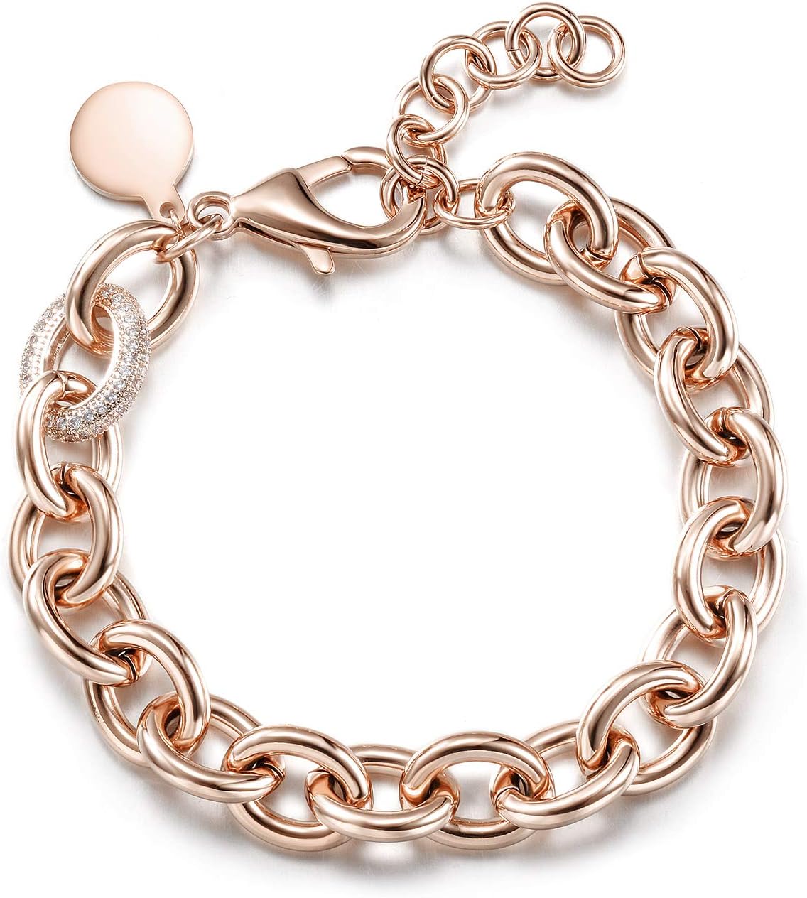 JINBAOYINGGold Bracelets for Women Fashion Unique Wide Cuban Curb Link Bracelet Gold Link Bracelets with CZ Adjustable Stainless Steel Women Link Charm Bracelets