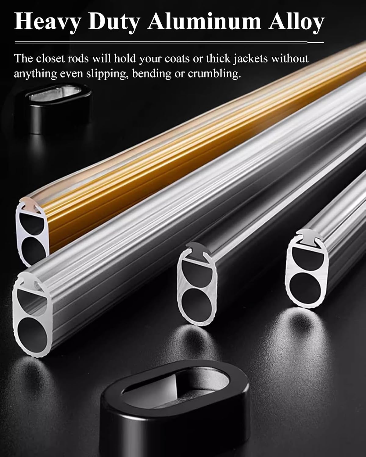 Wall Mount Closet Racks with Non-Slip Strip & Flanges, Cupboard/Wardrobe/Bathroom Clothes Hanger Rail,Wardrobe Hanging Rods