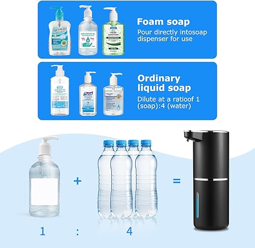 Miniatura 2 de Paquete de 2 dispensadores automáticos de jabón, dispensador de jabón espumoso automático sin contacto USB de 12.8 onzas/380ml, dispensador de jabón