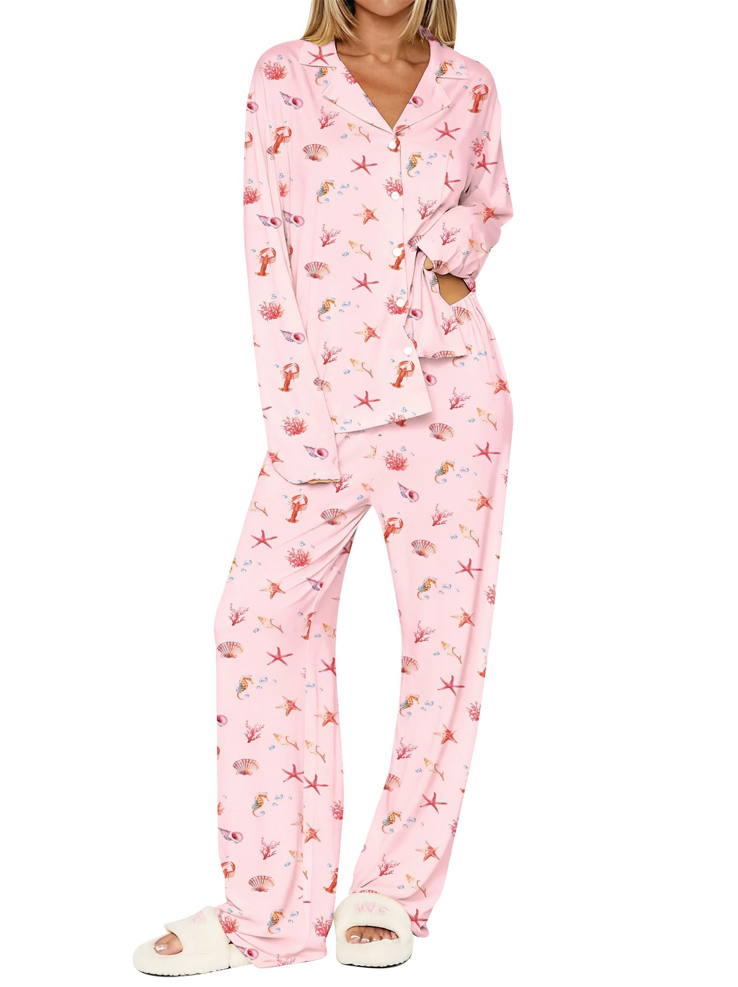 Dressmine Ladies Long Sleeve Cute Pajama Sets 2 Piece Fall Outfits