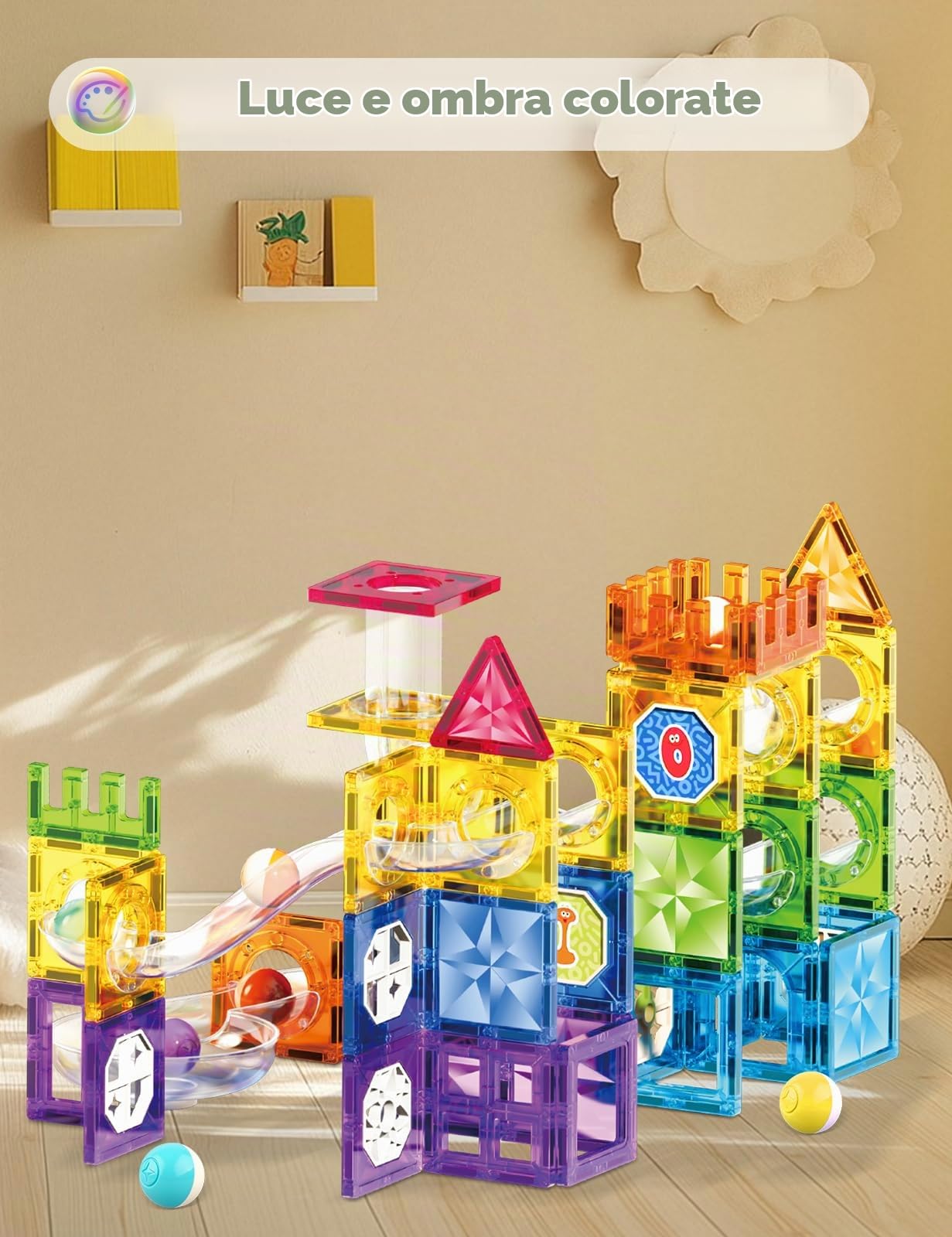 Roxenda 101 Pcs Blocchi Magnetico Educativi per Bambini 3+ Anni – Giocattoli da Costruzione Montessori con Piastrelle Magnetiche per Ragazzi e Ragazze-101 pz