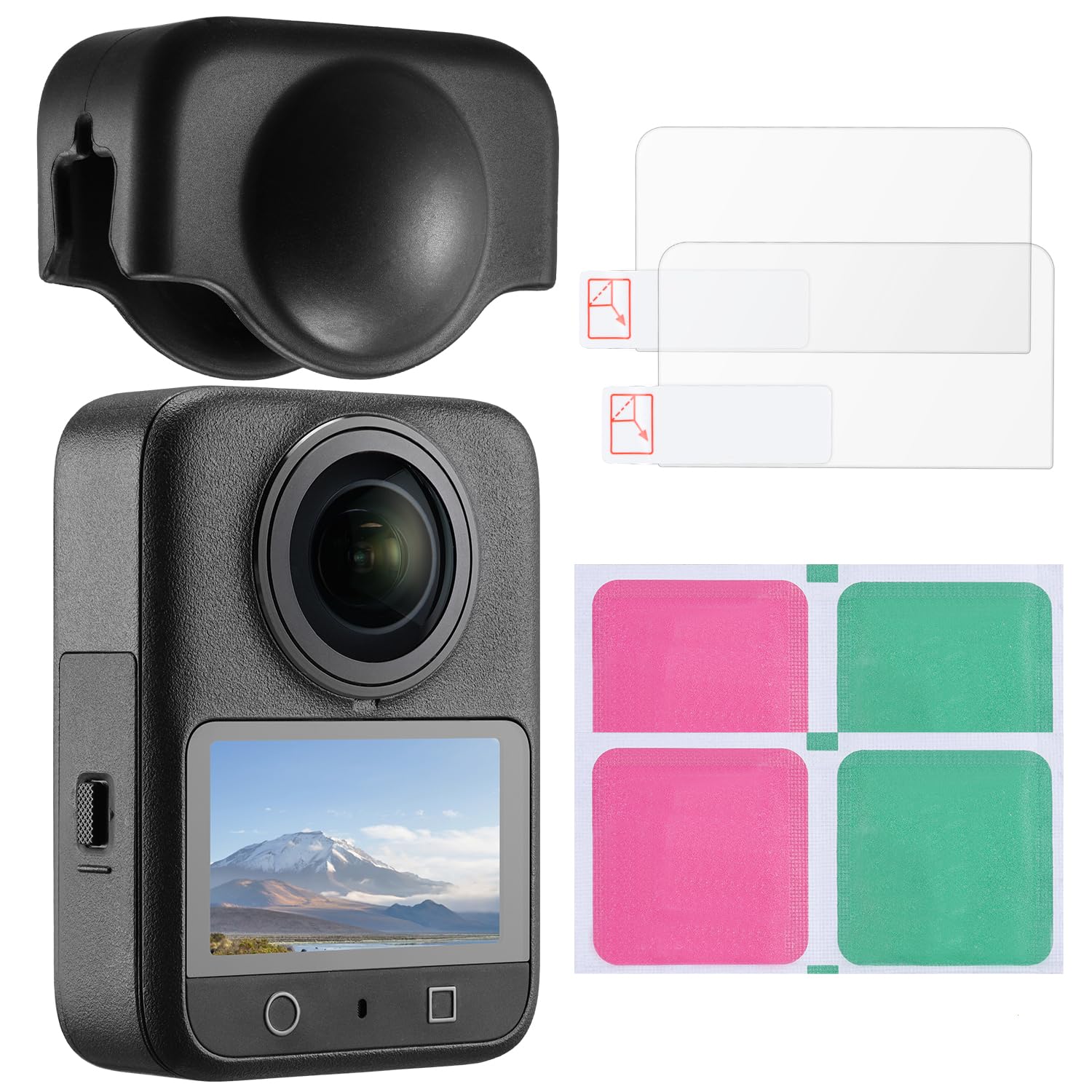 K&F CONCEPT Kit Pellicola Schermo Compatibile con Accessori DJI OSMO 360 - Vetro Temperato Ultra HD con Coprilente in Silicone, Durezza 9H Antimpronte e Antigraffio
