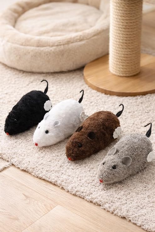 Busstier Çok Renkli Kurmalı Fare Kedi Oyuncağı Pilsiz Hareketli Peluş Fare İnteraktif Av Oyunu Kediler ve Yavru Kediler İçin Egzersiz Aktivite Ev İçi Oyun Eğlence Dayanıklı Yumuşak Doku