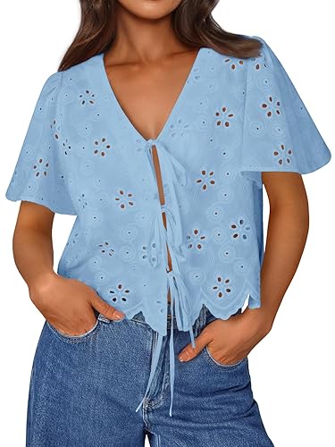 Trendy Queen Womens Tie Front Tops Summer Beach Vacation 2026