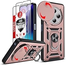 LeYi Cover per Redmi 14 C 4G con Vetro Temperato [2 Pack], Custodia per Xiaomi Redmi 14C con Protezione Fotocamera [Slidable] Anti-Graffio Militare 360° Anello Supporto TPU Bumper Antiurto Case, Rosa