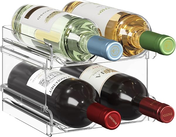 Lifewit Botellero apilable de plástico para Nevera, Armario, encimera, Soporte para Botellas de Vino, Organizador de Botellas de Agua para Nevera, despensa, Capacidad para 4 Botellas,Transparente - 1