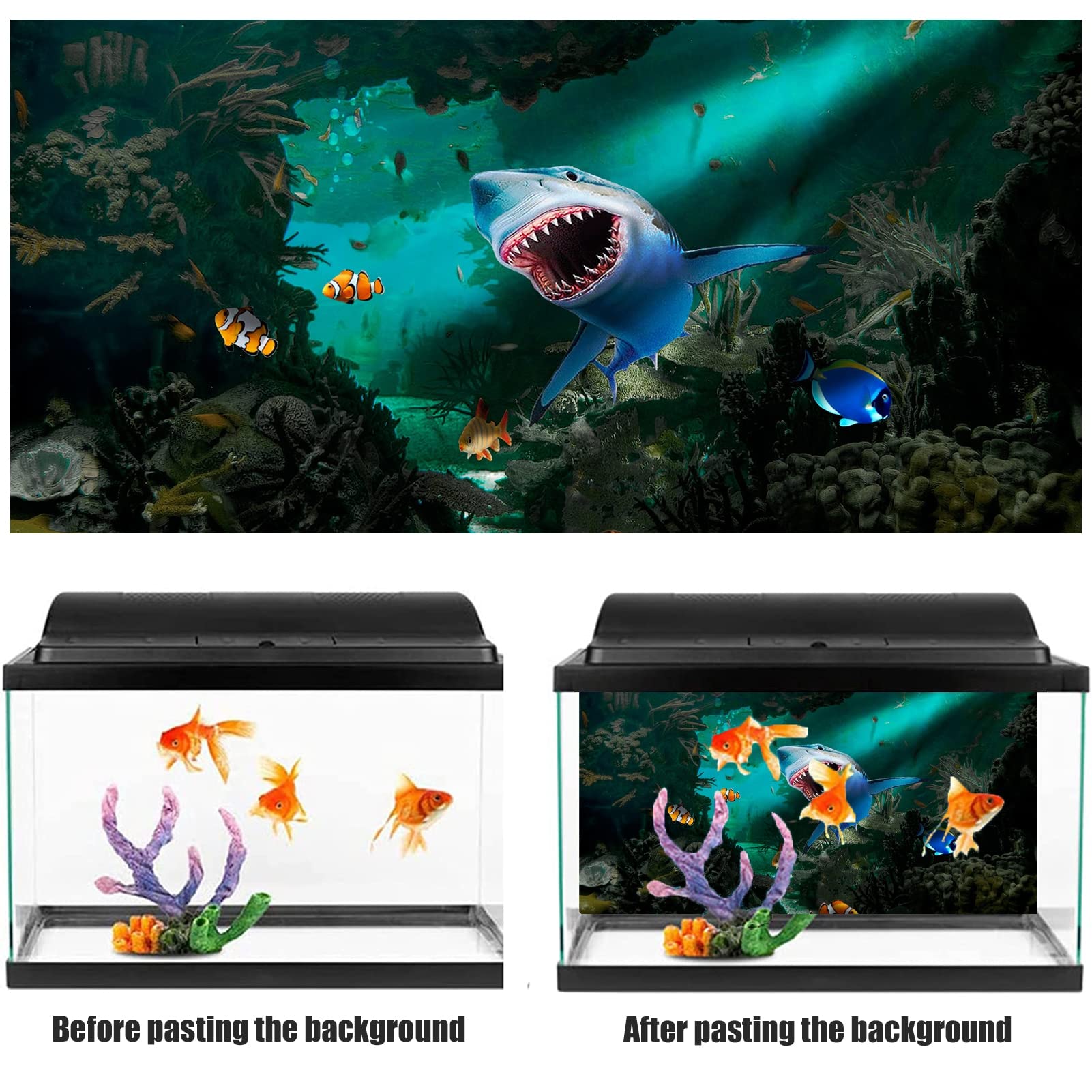 Fond d'aquarium - Images - Effet 3D - Poster adhésif en PVC - Baleines - Décoration en papier - 122 x 76 cm