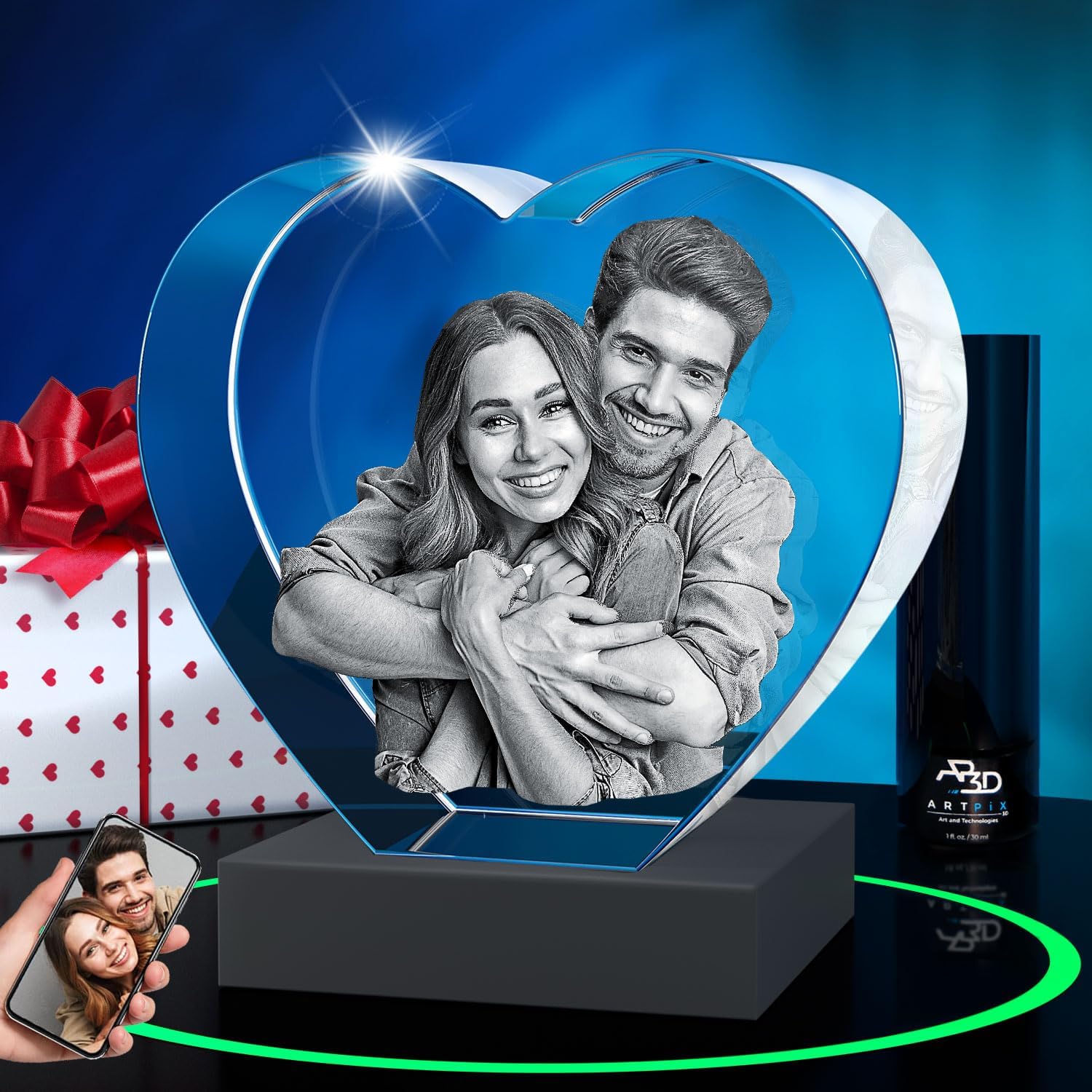 ArtPix 3D Premium Crystal Photo, Personalized Gifts for Women, Wife, Men, Mom, Father, Her, Him, Dad, Grandpa, Great Customized Gift with Your Own Photo, Custom Glass 3D Laser Etched Picture Wedding