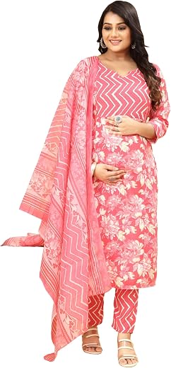 SKY FAB Women Viscose Rayon A-line Maternity and Nursing Kurta Set with Dupatta with Zipper
