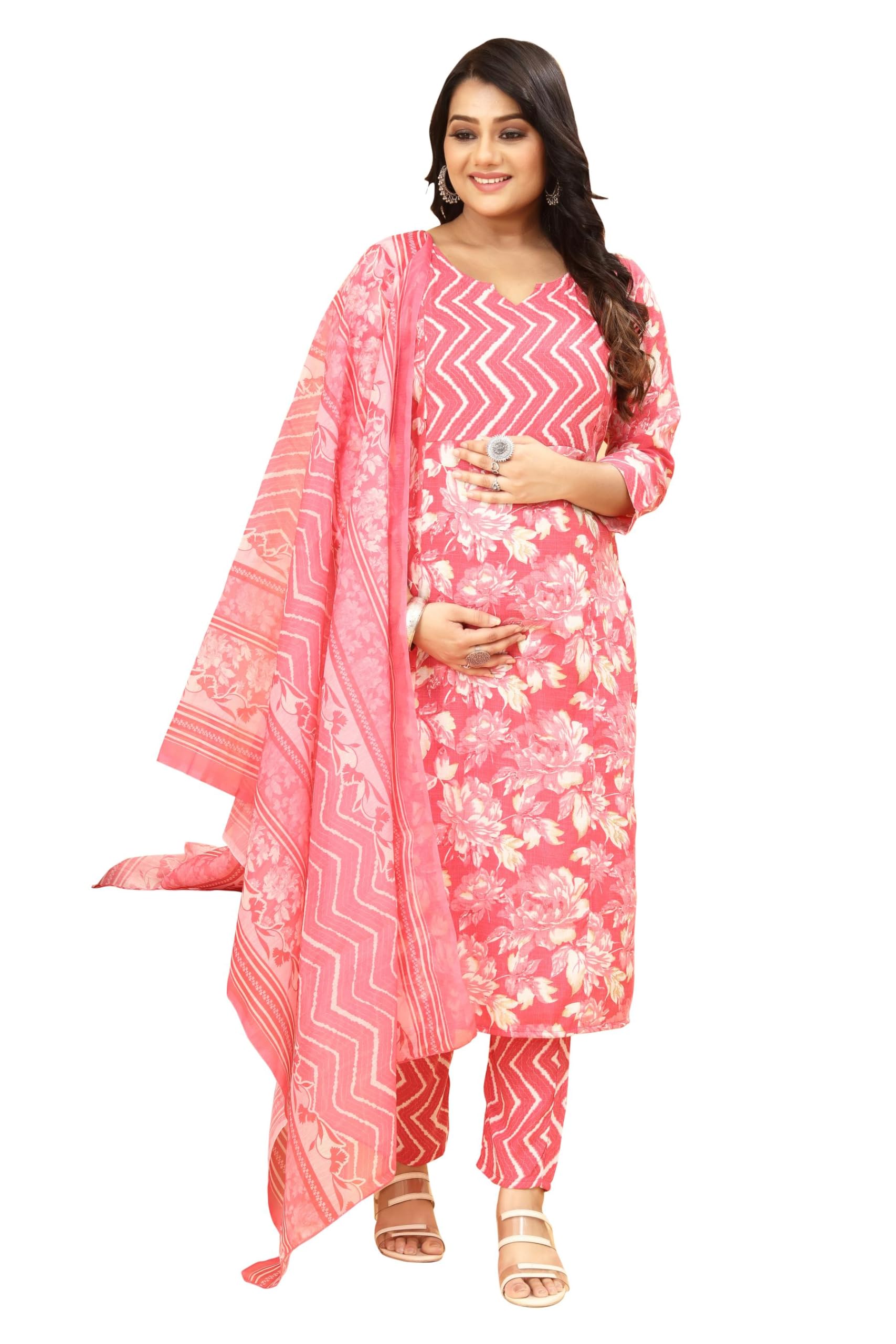 SKY FAB Women Viscose Rayon A-line Maternity and Nursing Kurta Set with Dupatta with Zipper