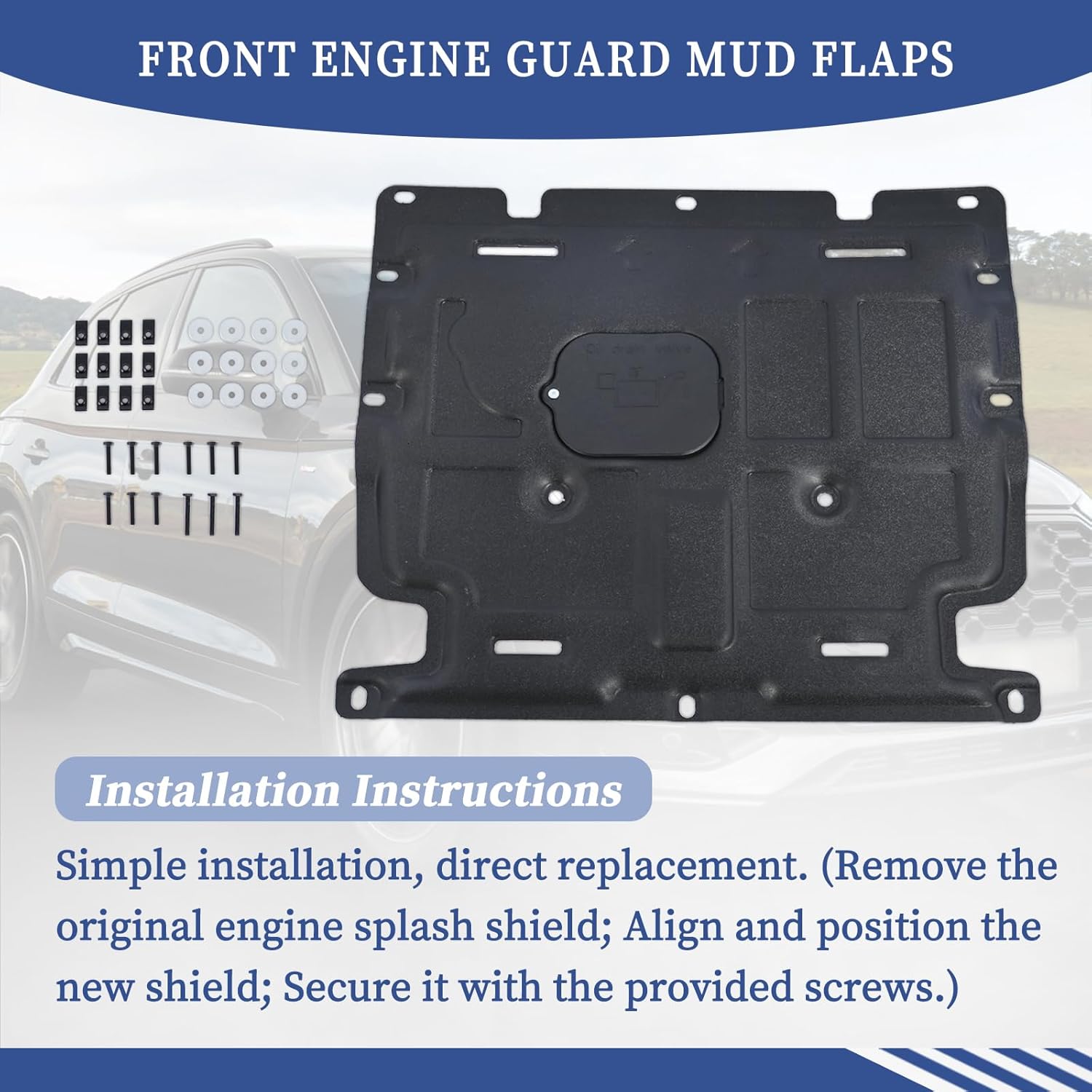 Front Engine Case Guards Splash Shield Compatible with Audi Q5 2018 2019 2020 2021 2022 2023 2024 Front Engine Guard Mud Flaps, Engine Case Guard Under Cover (Plastic Steel)