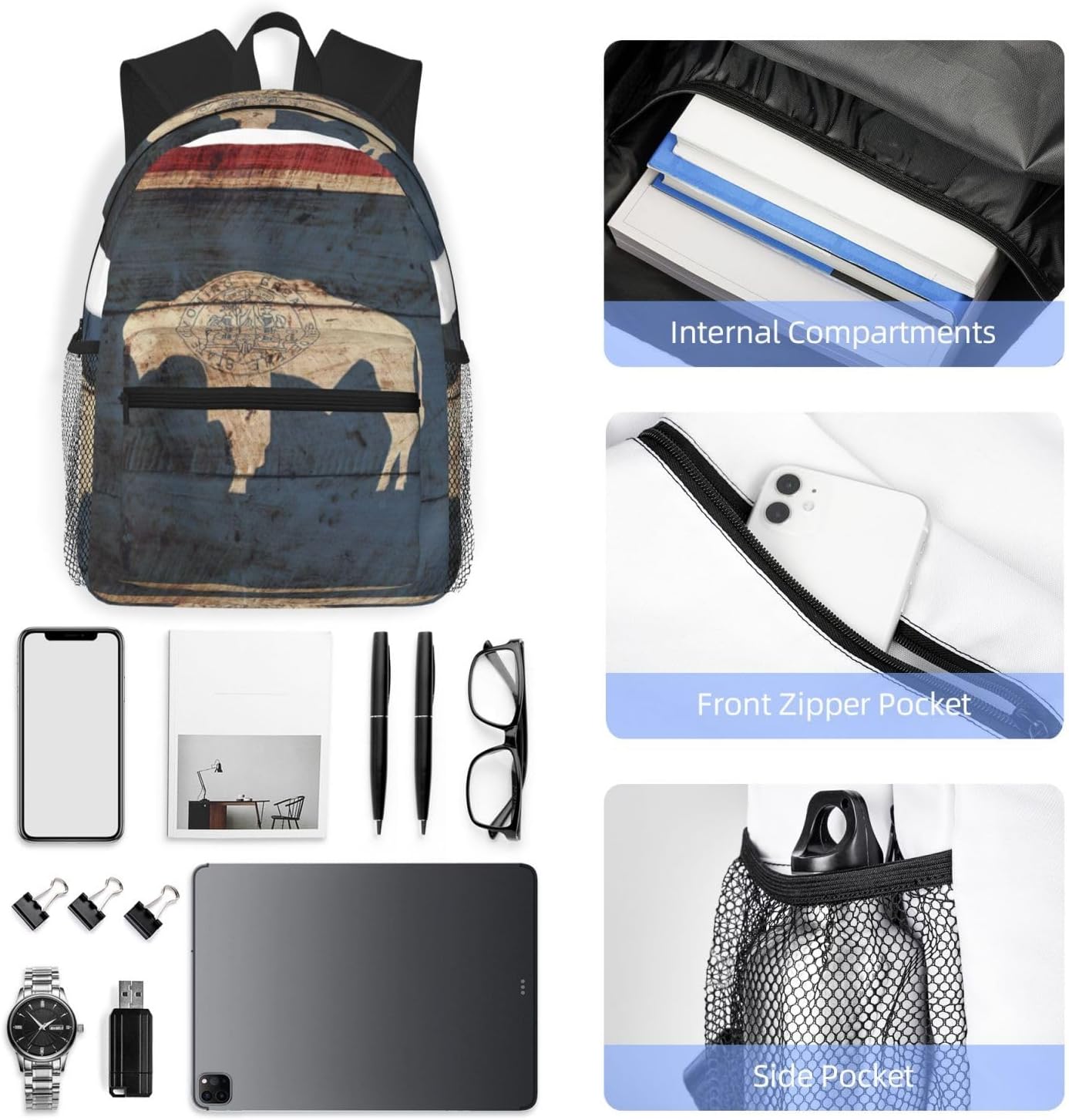 Wyoming State Flag Map Backpack Large Sports Bag, Best for Basketball, Soccer, Volleyball, Swim, Gym, Travel