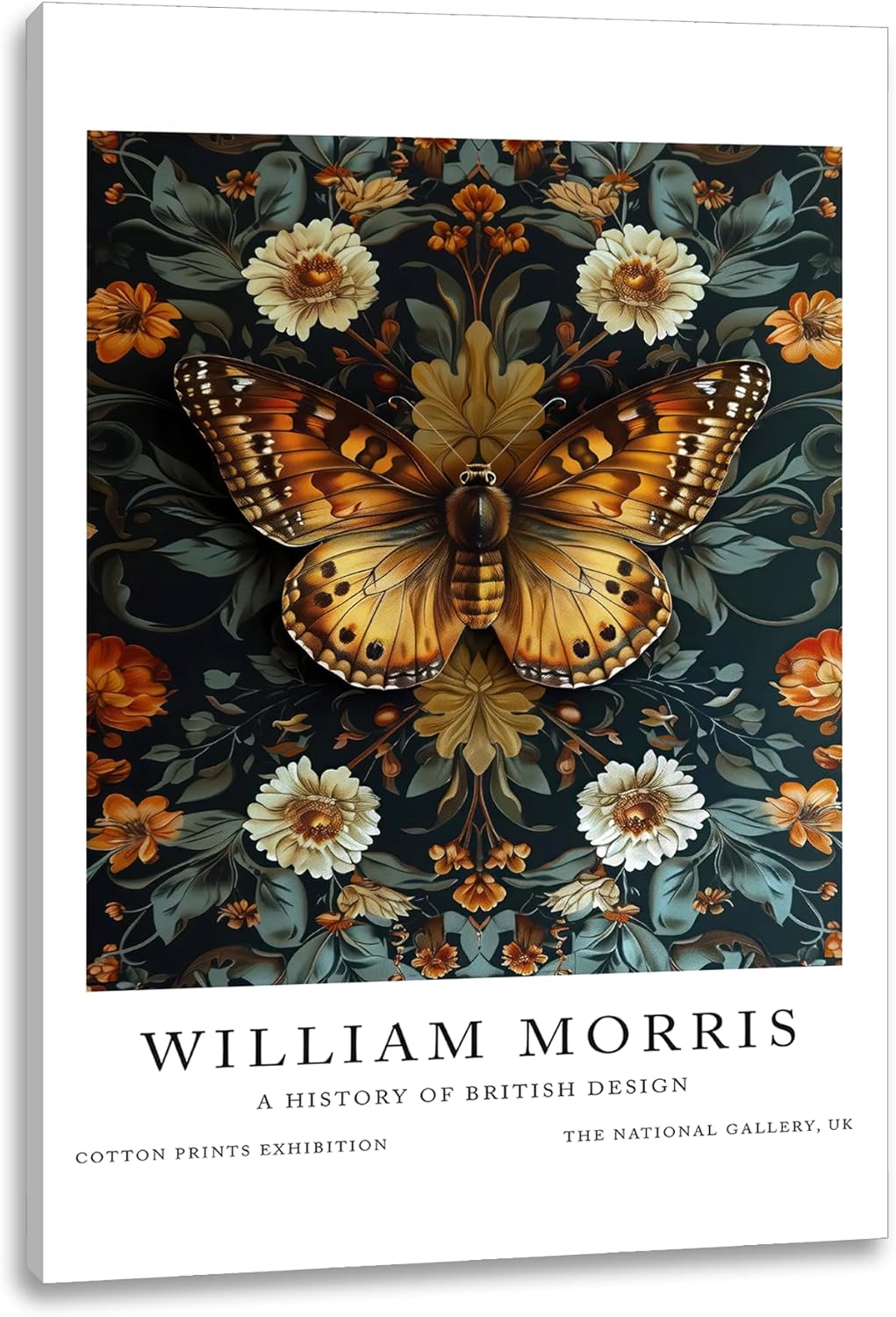 William Morris Canvas Wall Art,Butterfly Painting Poster, William Morris Print Wall Decor, Butterfly Picture for Wall Living Room Bedroom Home Decoration 16*24 in ( Stretched Canvas on A Wooden Frame)