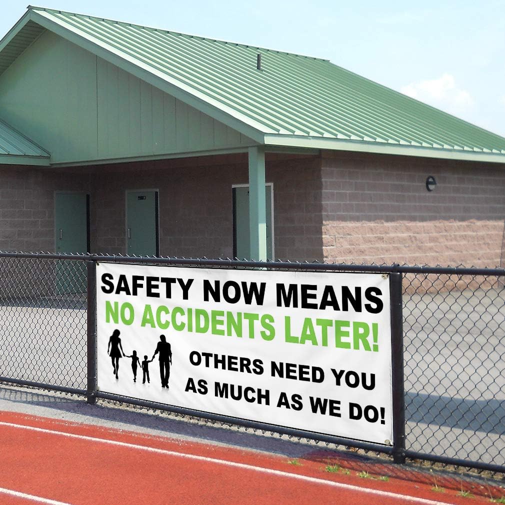 Vinyl Banner Sign Safety Now Means NoAccidents White Outdoor Marketing Advertising White - 12inx30in, 4 Grommets, Set of 3