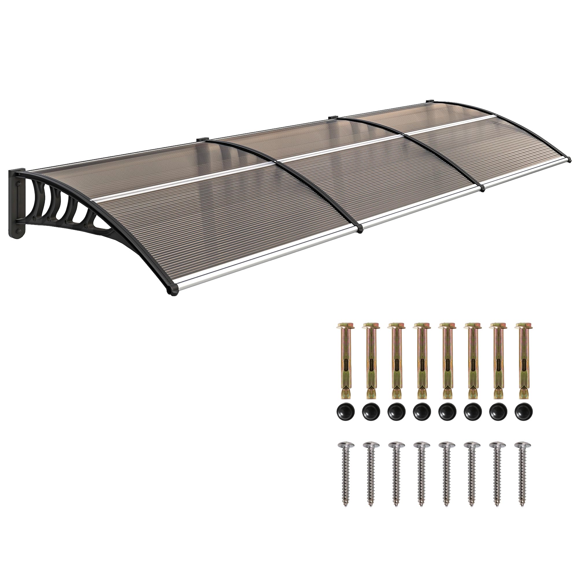 Outsunny Front Door Canopy, Outdoor Awning, 303 x 96cm Rain Shelter for Window, Porch and Front/Back Door, Brown — image 1