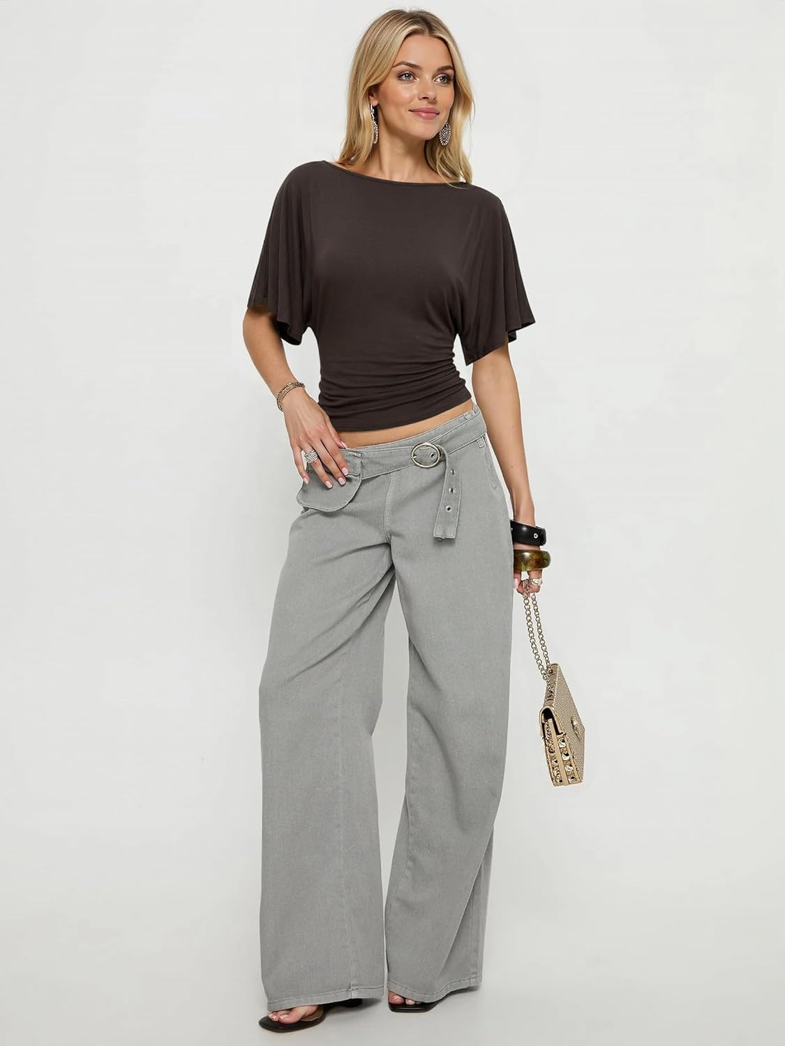 Nlife Women's Flutter Sleeve Tops Tie Back Waist Blouse Boat Neck Flattering Elegant Slim Fit Summer Casual Shirt - Image 5