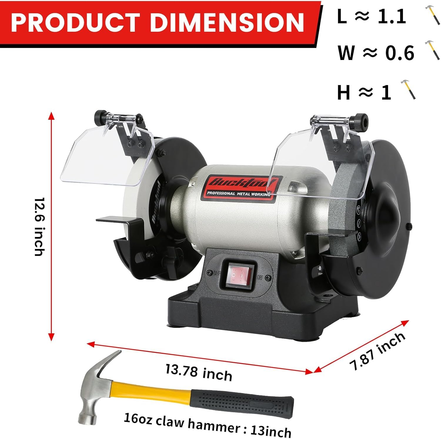 BUCKTOOL 6 13HP Low Speed Bench GrinderHigh Precision Wobble Free Wheels | Table Grinder with 1750RPM60&80 Grit AO WheelEye ShieldSpark Arrestor for ChiselsPlane IronsAxesKnives product thumbnail 3