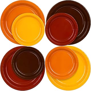 48PCS Thanksgiving Paper Plates Fall Disposable Dinner Plates Heavy Duty Kids Dinnerware Sturdy Appetizer Dessert Plates Give Thanks Autumn Harvest Party Supplies Round Multi-color Plates 10in&7in