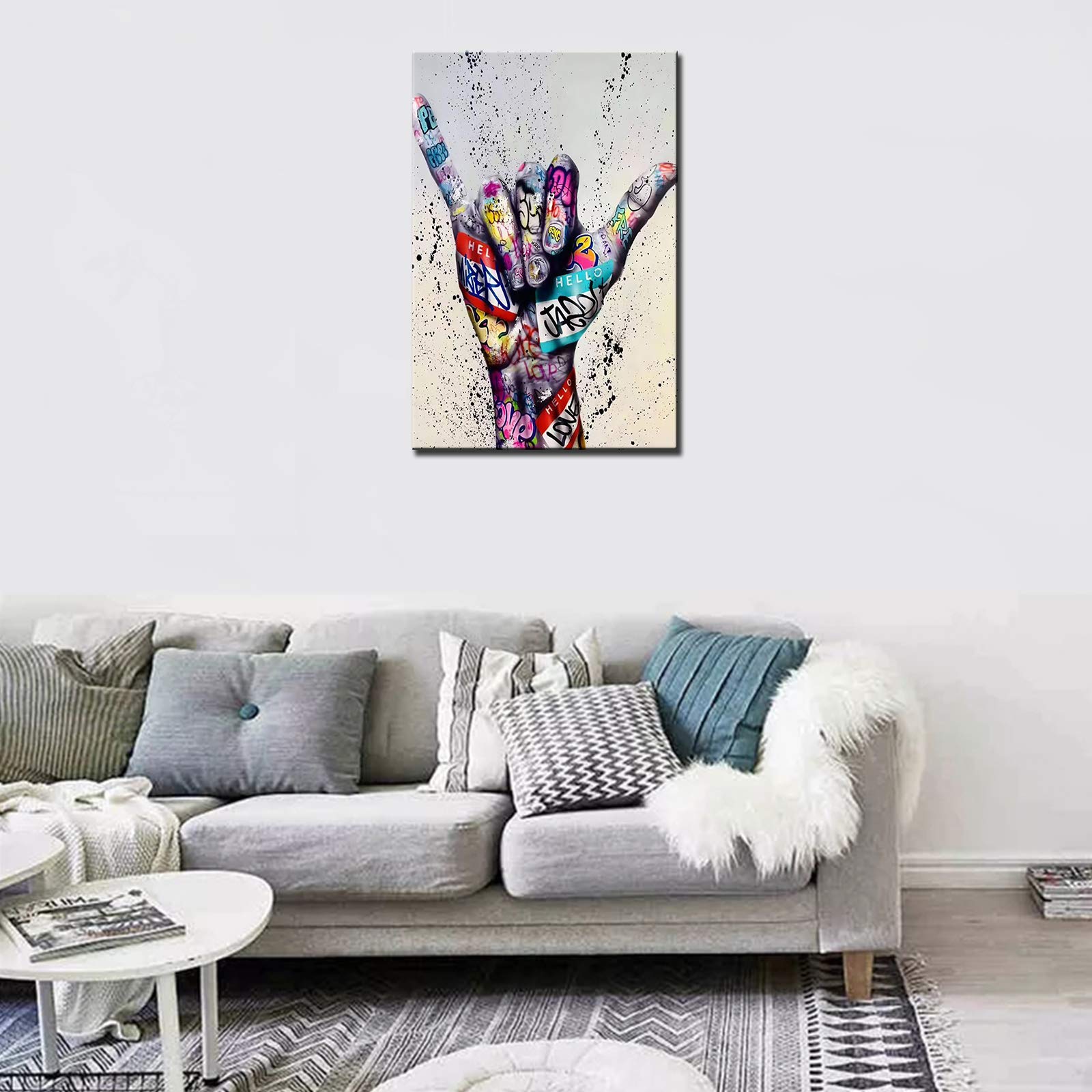 Banksy Street Art Decor Fingers Pictures Graffiti Two Fingers Means Number Six Artwork 1 Panels Canvas Wall Art Living Room Nordic House Decor Framed Ready to Hang Poster and Prints(16''Wx24''H) - Image 3