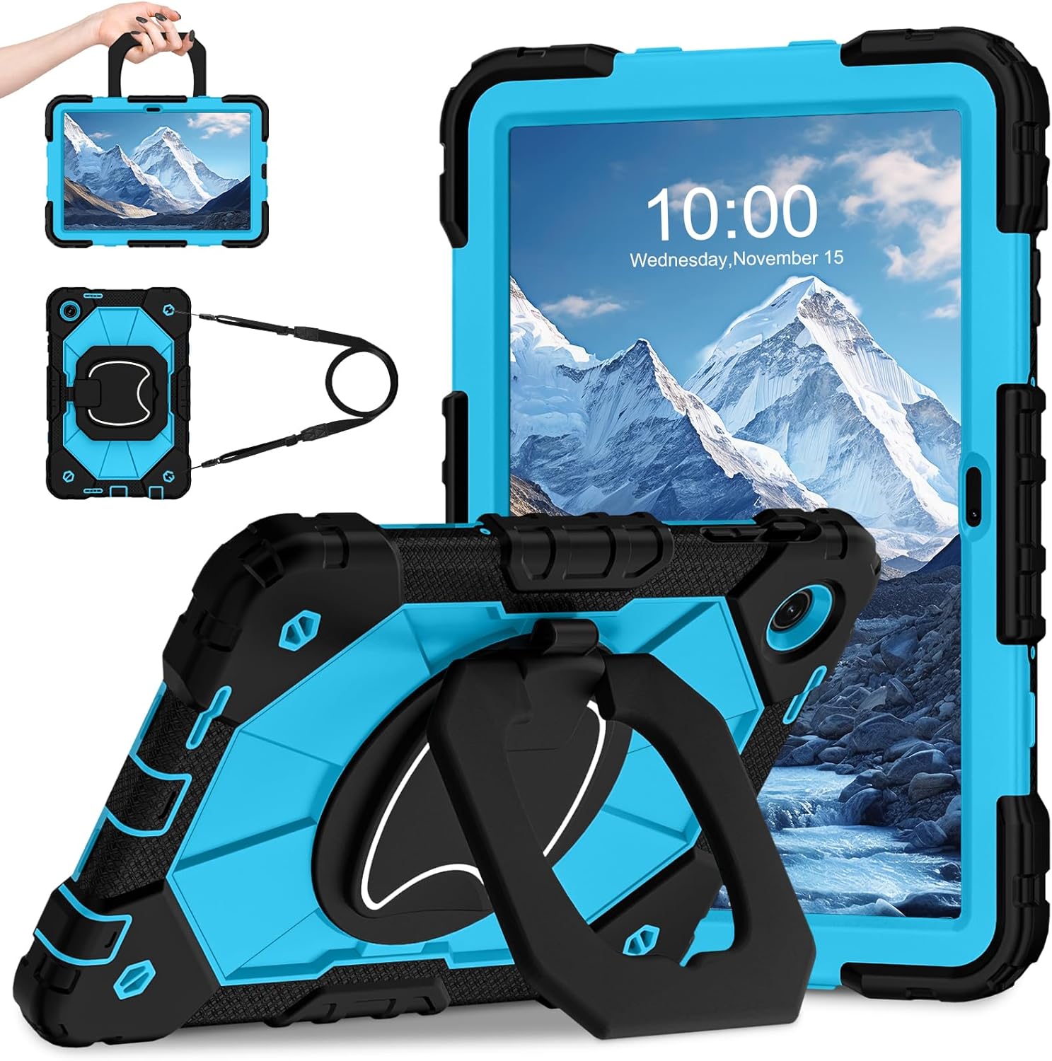 WESOROL Case for T-Mobile Revvl Tab 2 10.1 inch 2025 Release, Heavy Duty Shockproof Full Body Protective Cover with 360 Rotating Stand and Shoulder Strap,Black Blue