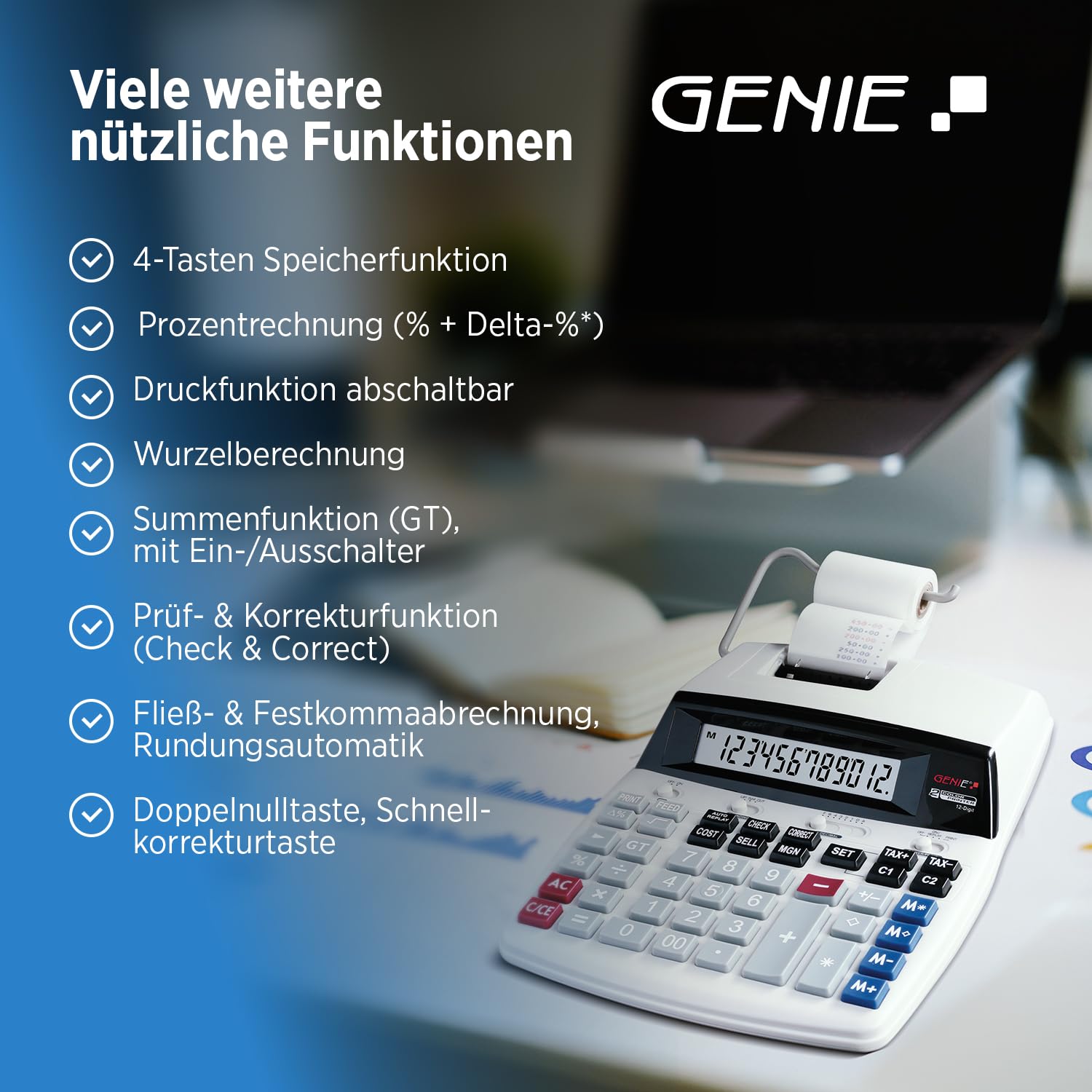 Genie D69 Plus - Calculadora impresora, blanco