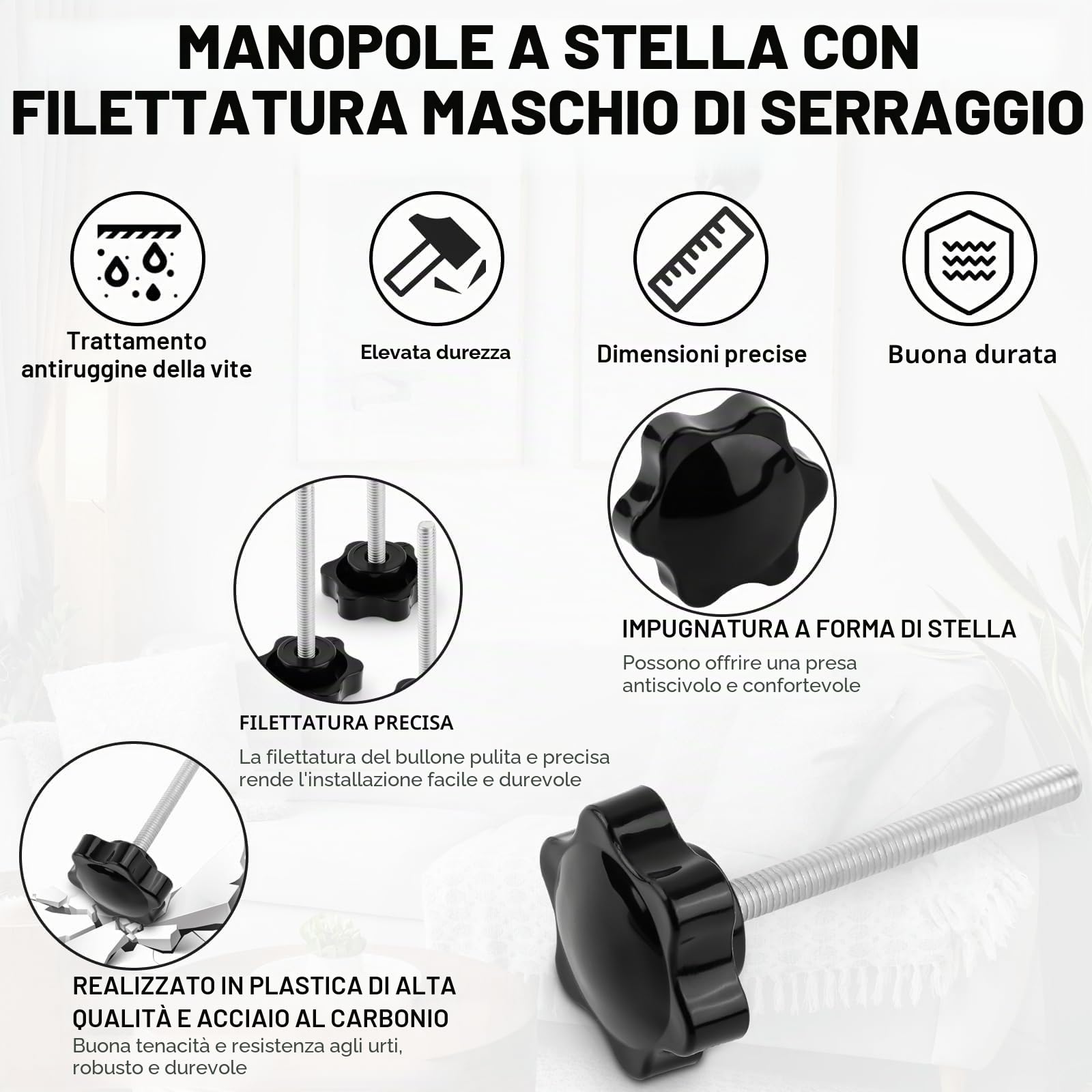 10 pezzi Viti con testa zigrinata a forma di stella M6 x 50mm Filettatura 60mm Dia Esagonale A Forma Stella Vite Bloccaggio Pomello Manopole per attrezzature industriali