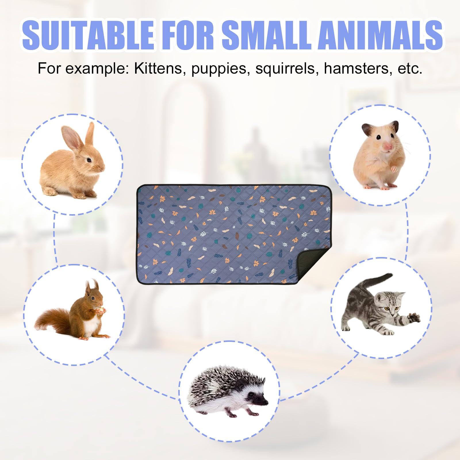 Confezione da 2 cuscinetti lavabili PIPI per conigli: 120 x 61 cm, tappetini riutilizzabili PIPI antiscivolo, lavabili per piccoli animali, per gabbie di roditori e piccoli