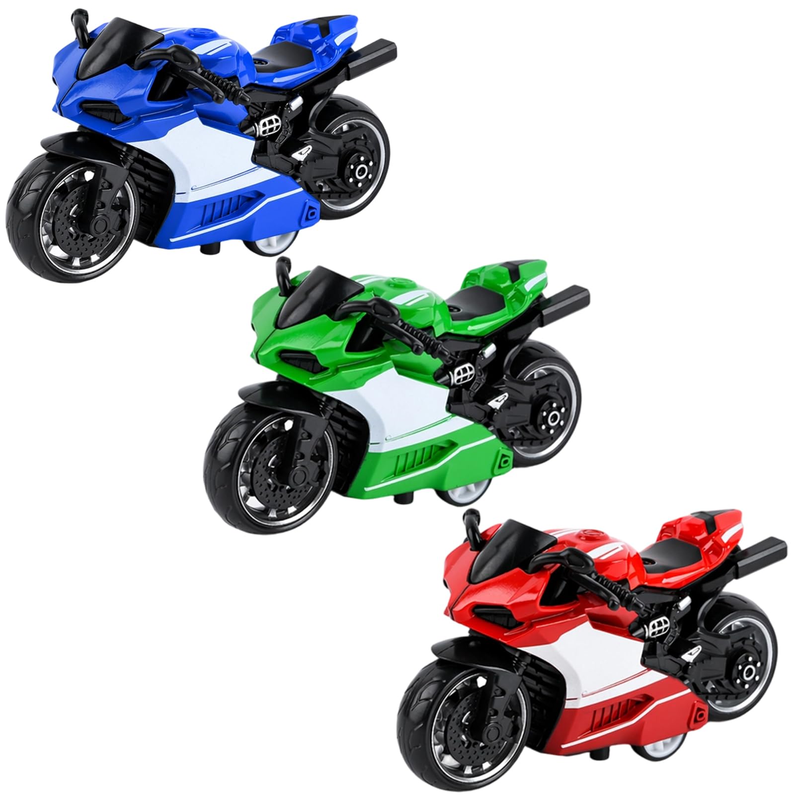 WsiQxuc 3-Pcs Motorcycle Scale Model, Red Green Blue Collection