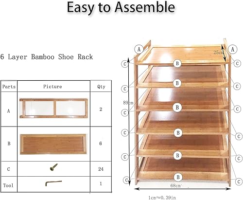 Miniatura 7 de Zapatero de bambú de 6 niveles para zapatos, armario estrecho para zapatos, torre de zapatos, organizador de almacenamiento independiente para