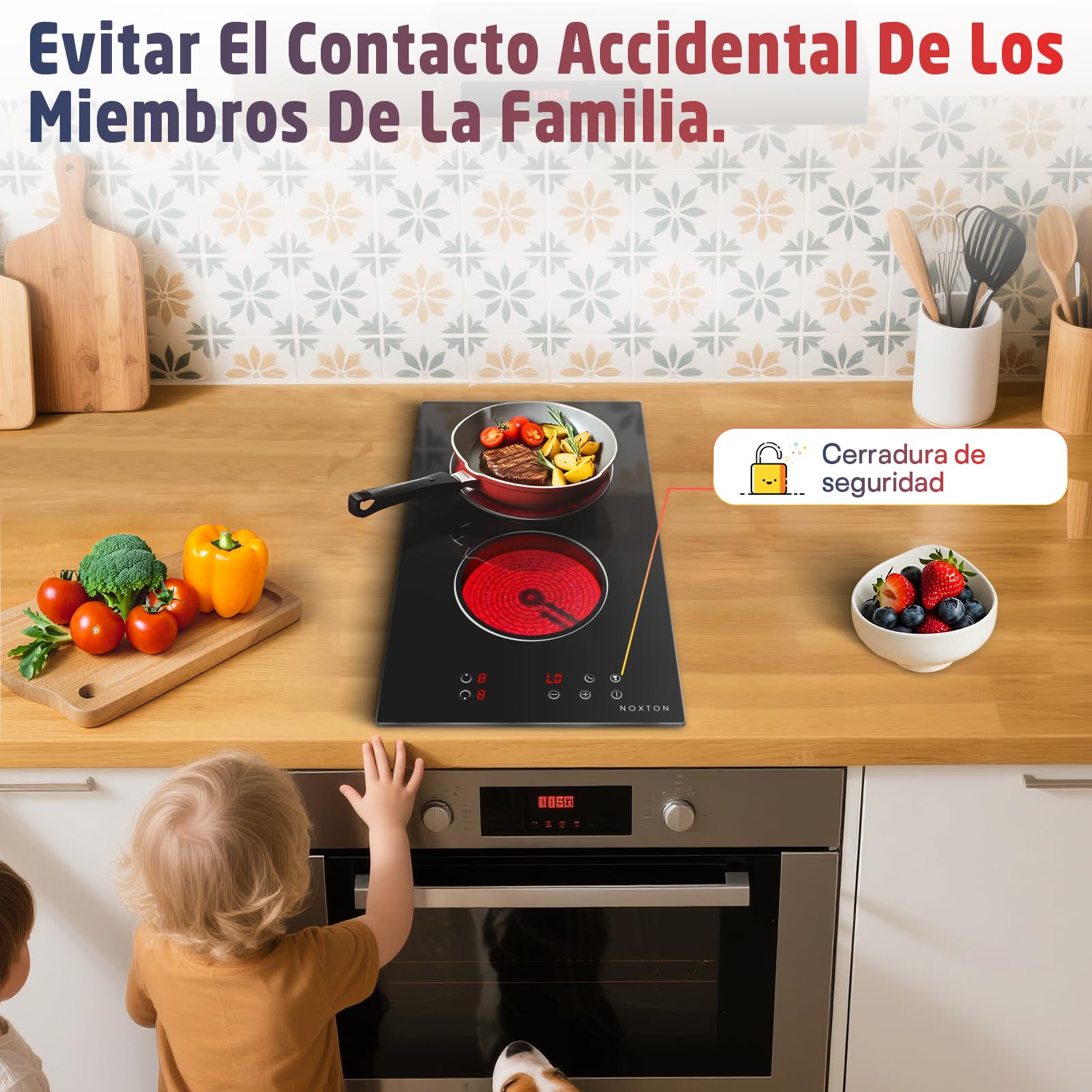 Placa Vitrocerámica 2 Fuegos, 30 cm, Control Táctil, 3000 W, NOXTON