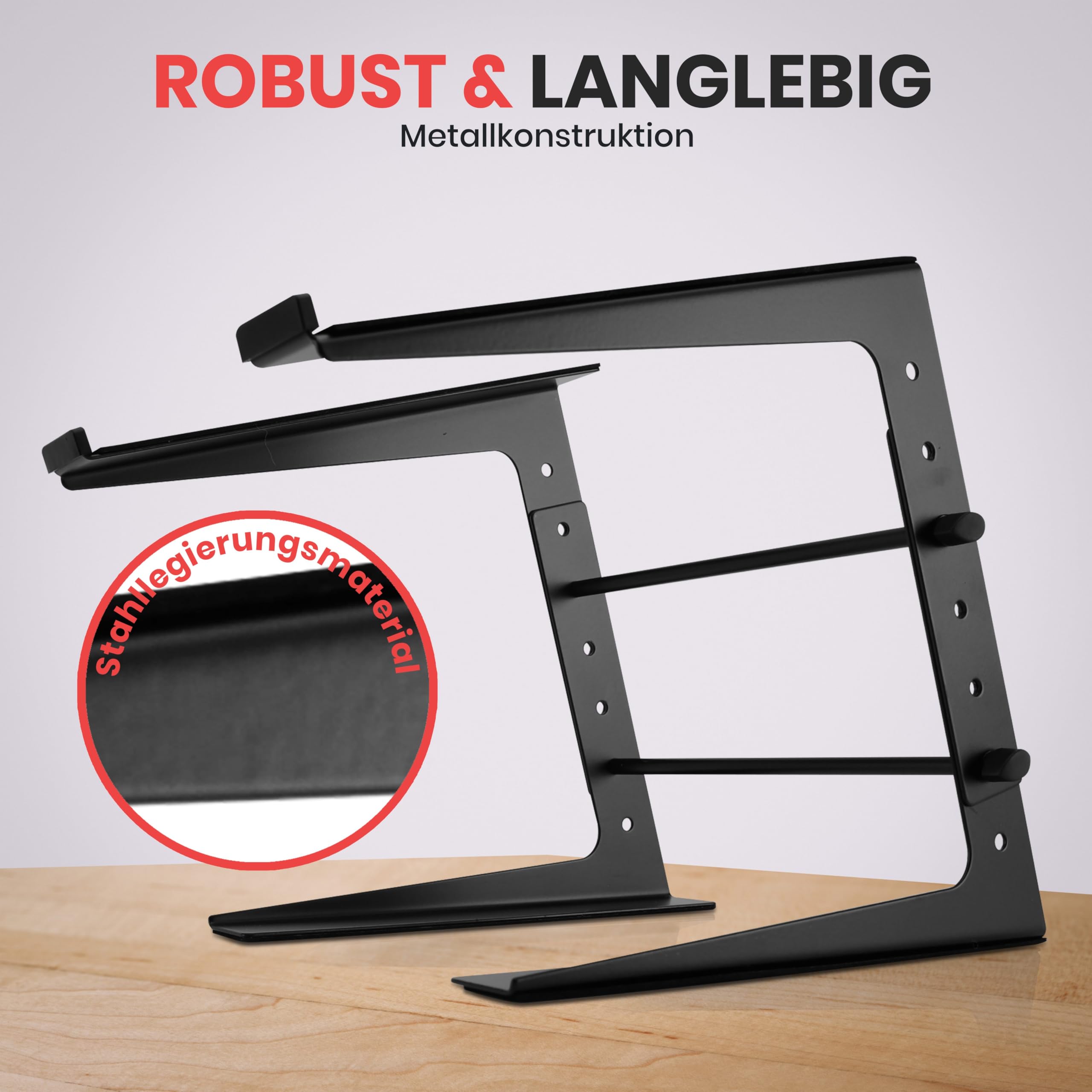 Pyle Portable Laptop Stand – Draagbare Dubbele Laptop Stand, Verstelbare Tafelhouder met Beugelarmen, 360° Rotatie voor DJ Mixer, Geluidsapparatuur, Werkstation, Gaming & Thuisgebruik