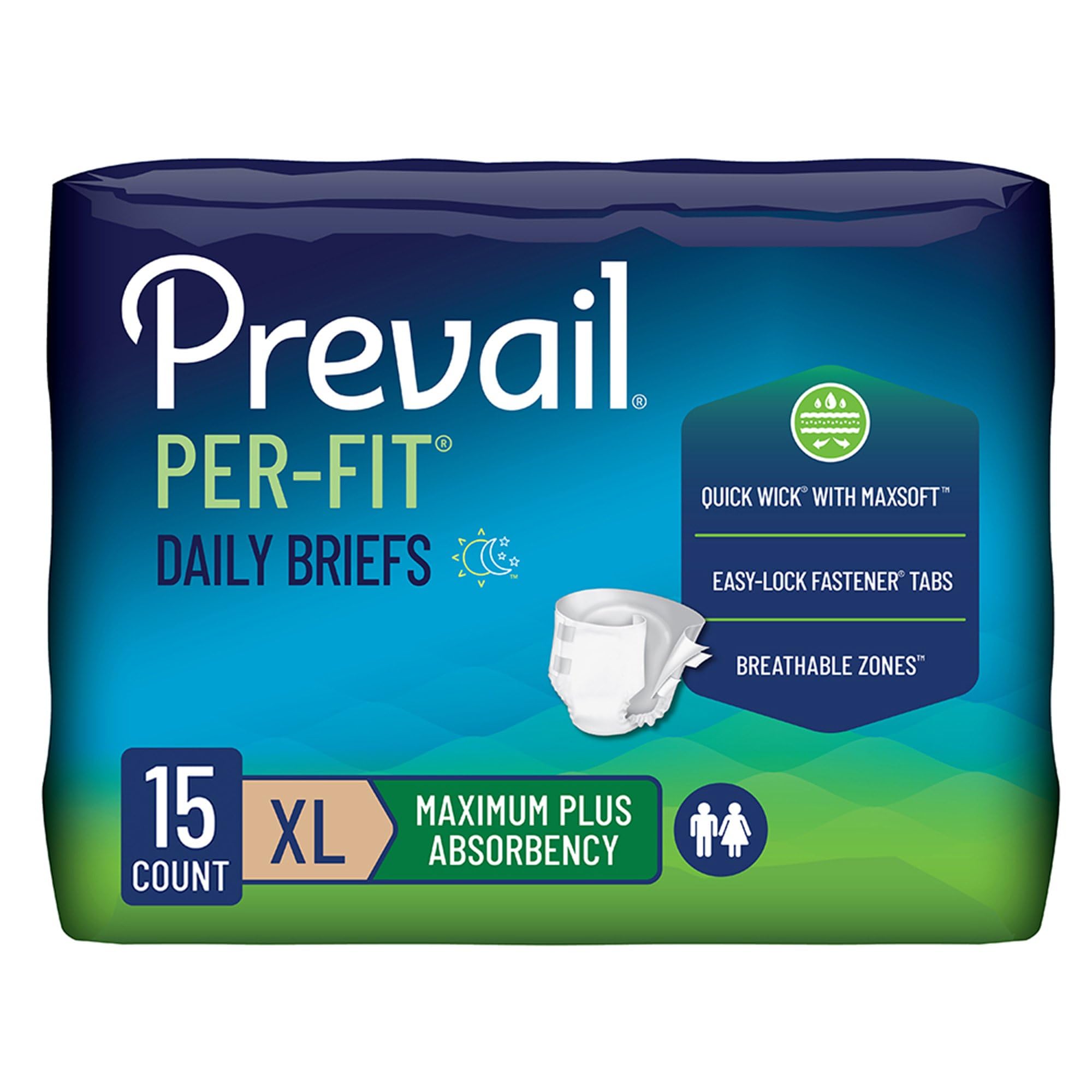 Prevail Proven | X-Large Per-Fit Incontinence Briefs with Tabs | Maximum Plus Absorbency | X-Large, 60 Count (Pack of 4)