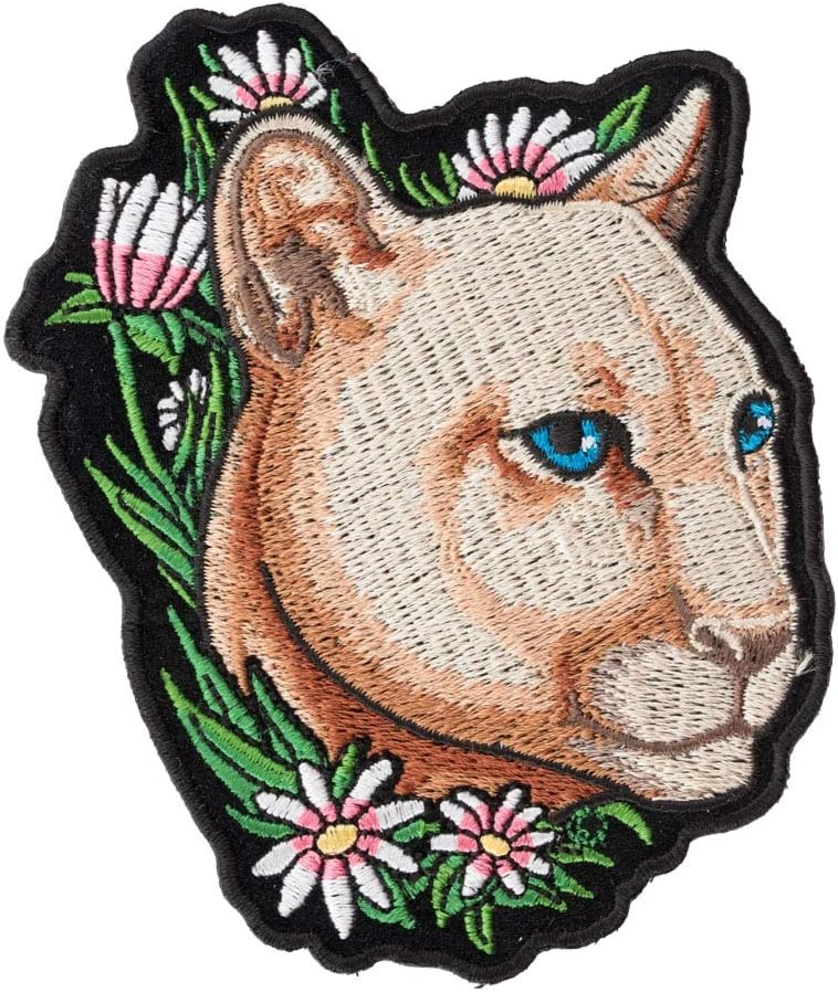 PatchStop Mountain Lion Flowers Tan Iron On Patches for Clothing Jeans - 6.75x9in Large DIY Sew On Back Patch for Jackets Bags - Embroidered Decorative Wild Animal Patches