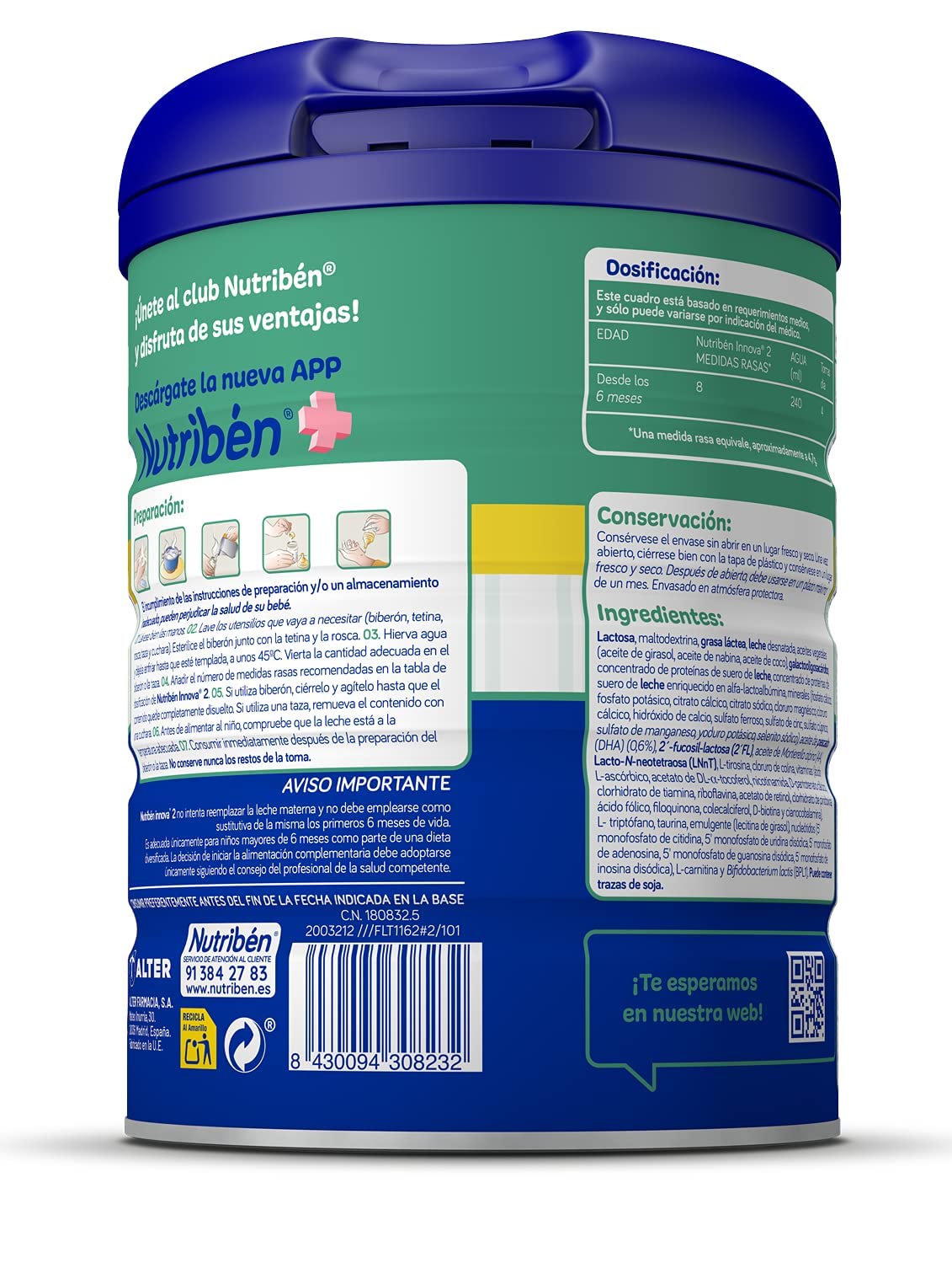 Nutriben, Pack Leche Innova 2 con Cacito Incluído y Papilla 8 Cereales Con Un Toque De Miel y Galletas María, Pack 1x800g + 1x600g