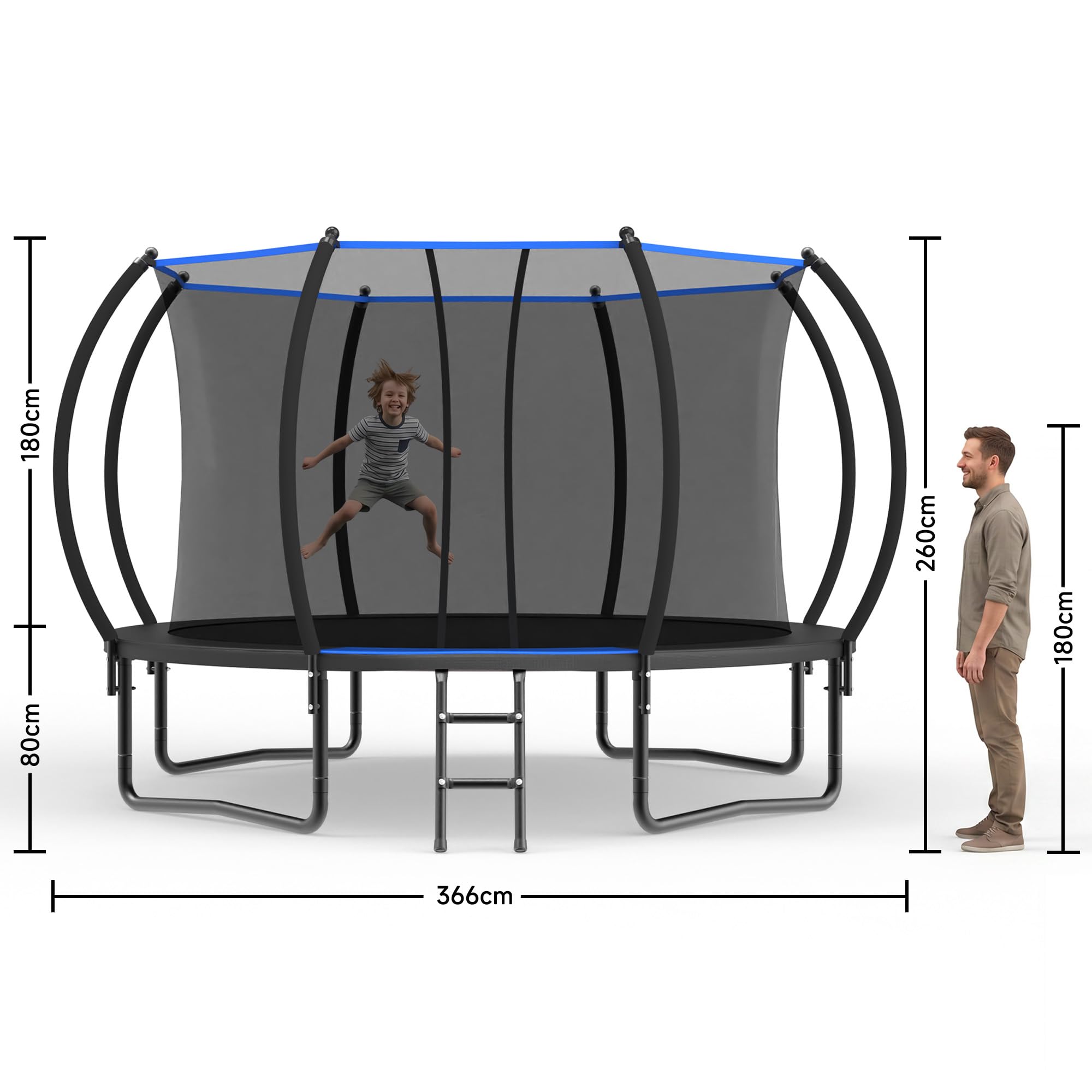 Netrum Trampolin Outdoor Ø228/305/366 cm, mit Sicherheitsnetz & Leiter, Schutzplane & Gepolsterten Netzstangen 150kg Belastbarkeit, Oval Outdoor Trampoline für Kinder & Erwachsene