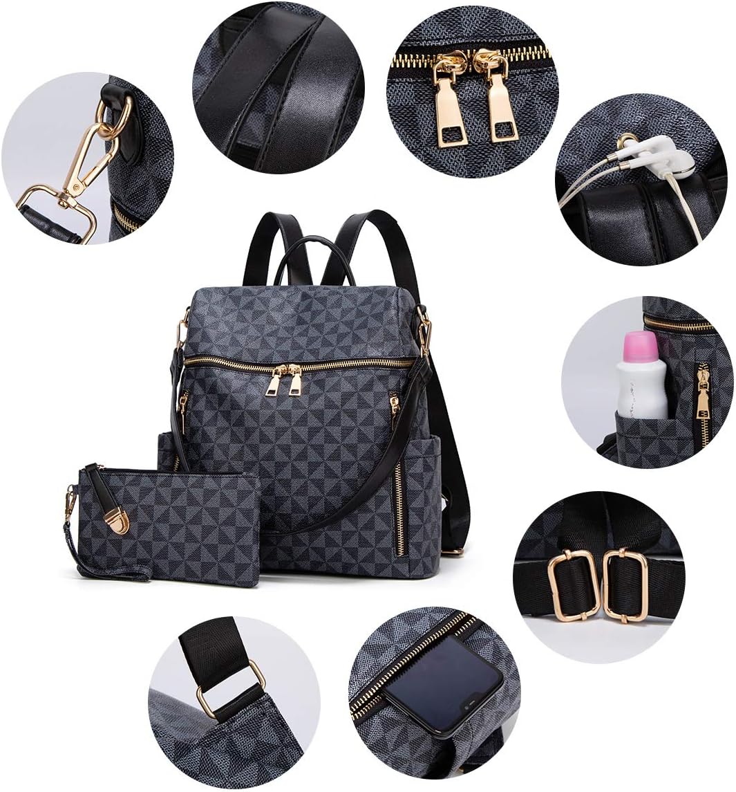 Makes Backpack Purse for Women PU Leather Travel Satchel Handbag Convertible Design Bag with Purse 2 Piece