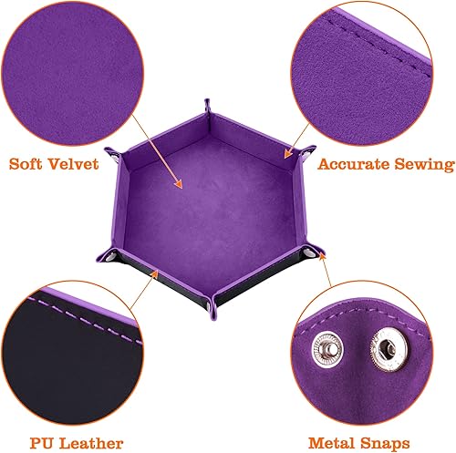 Miniatura 3 de SIQUK 2 bandejas de dados de piel sintética plegable hexagonal para juegos de dados como RPG, DND y otros juegos de mesa (violeta, azul cielo)