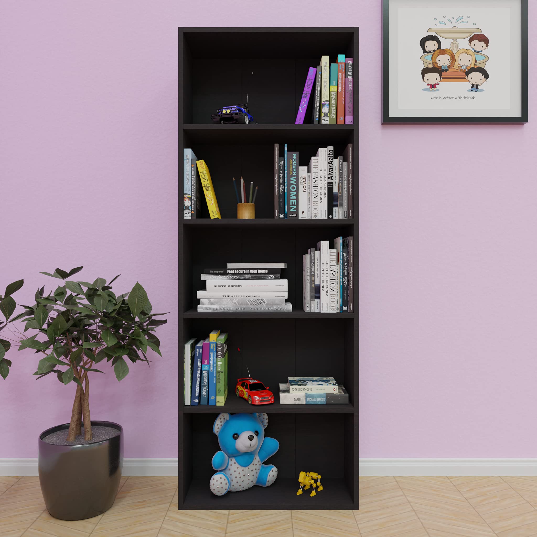 VIKI| Engineered Wood Bookshelf/Bookcase Uran with 6 Tier Shelf for Living Room Bedroom - Wenge-image-10
