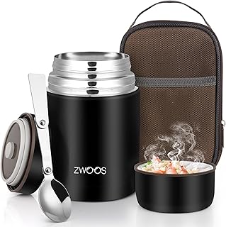 ZWOOS 800ml Thermos Alimentaire Chaud avec Sac à Lunch, Acier Inoxydable 316 Boite Isotherme Repas Chaud avec Cuillère, Boite Repas Isotherme pour Ecole, Bureau, Camping